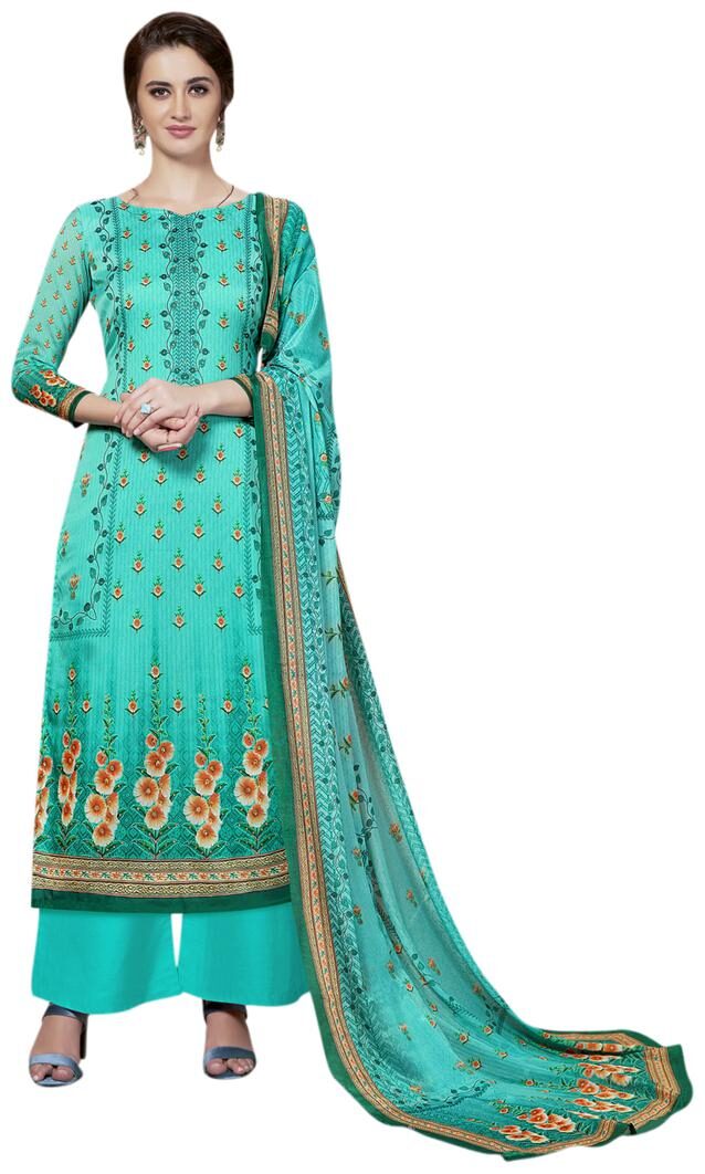 

VSALES Women Georgette Floral Kurta Bottom Dupatta Blue