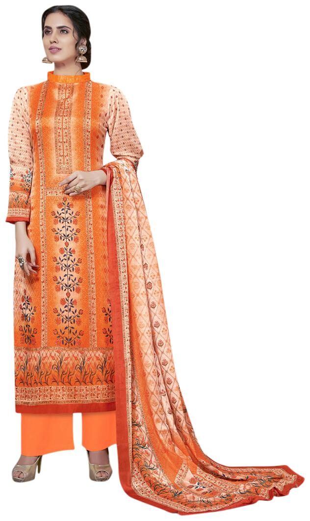 

VSALES Women Georgette Printed Kurta Bottom Dupatta Orange