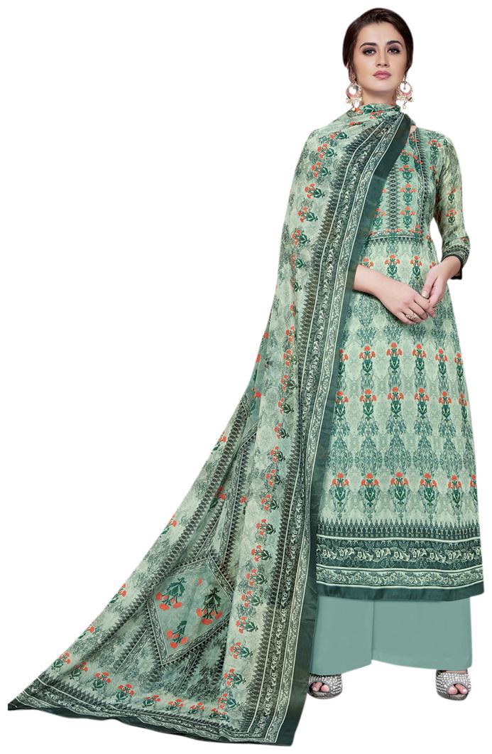 

VSALES Women Georgette Floral Kurta Bottom Dupatta Grey Green