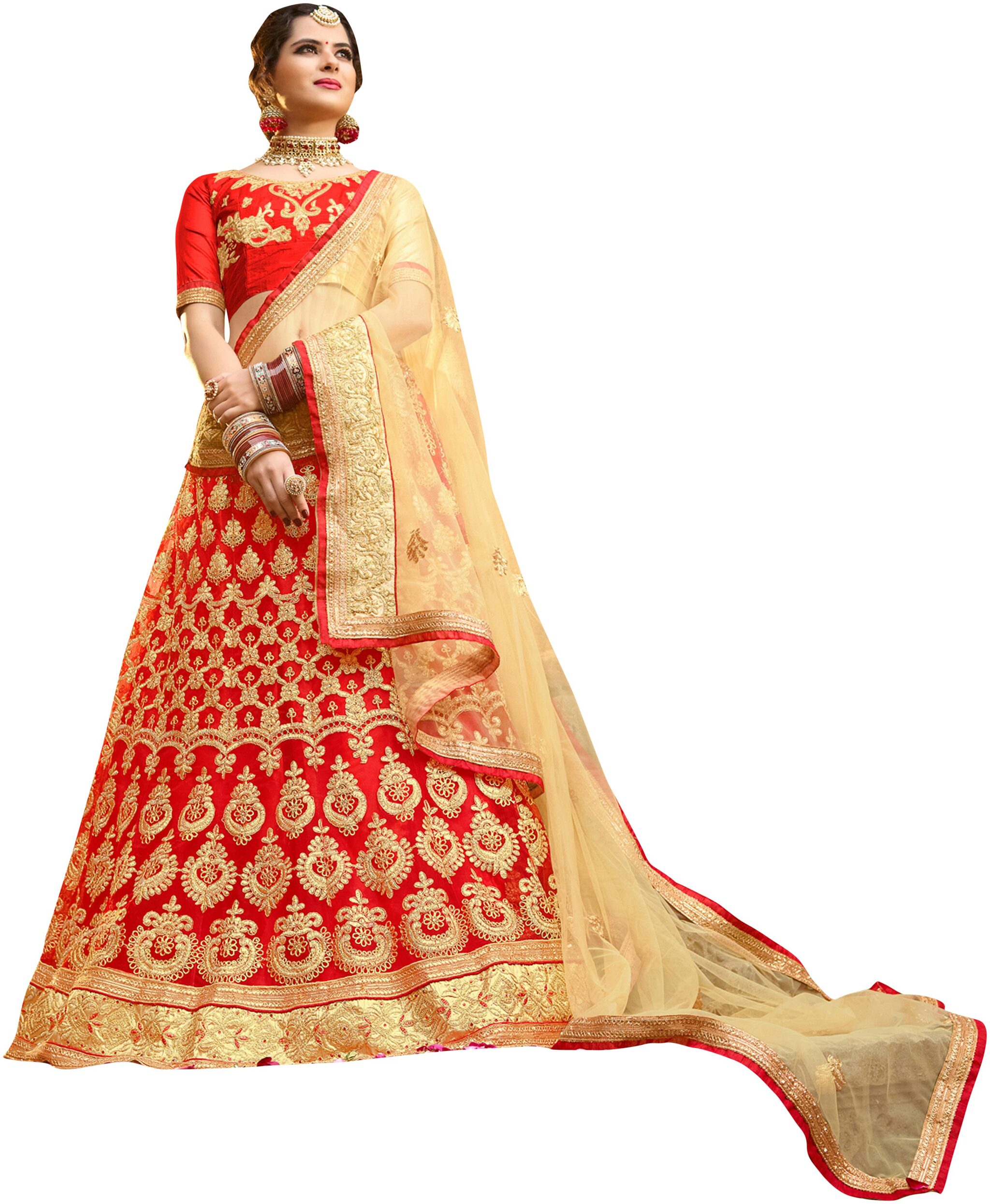 

VSALES Women Maroon Semi Stiched Embroidered Net Lehenga Choli