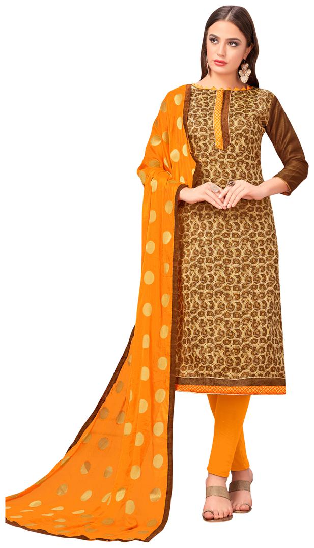 

VSALES Women Silk Striped Kurta Bottom Dupatta Brown Yellow