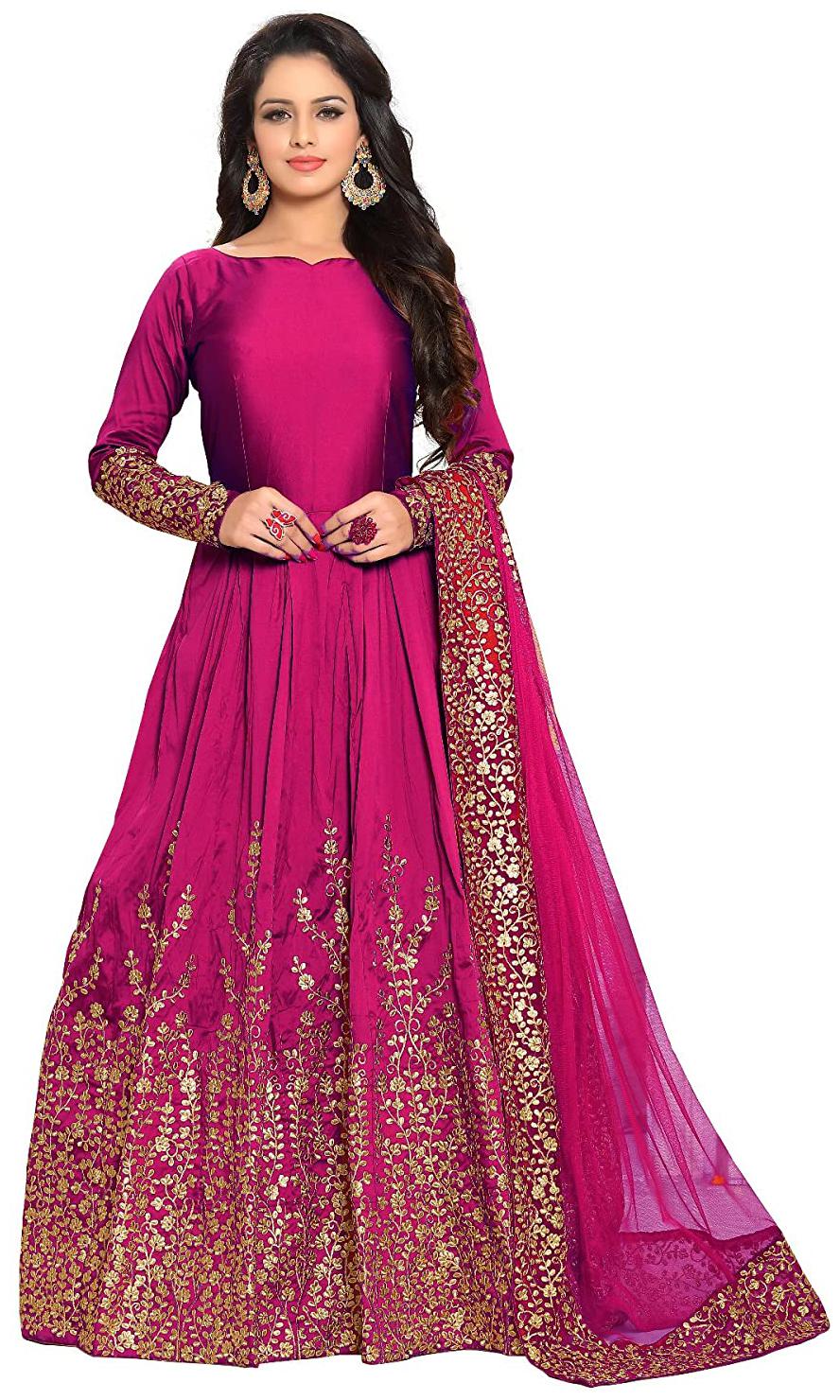 

VSHTRAVYA FAB Women Poly Silk Embroidered Pink Dress Material
