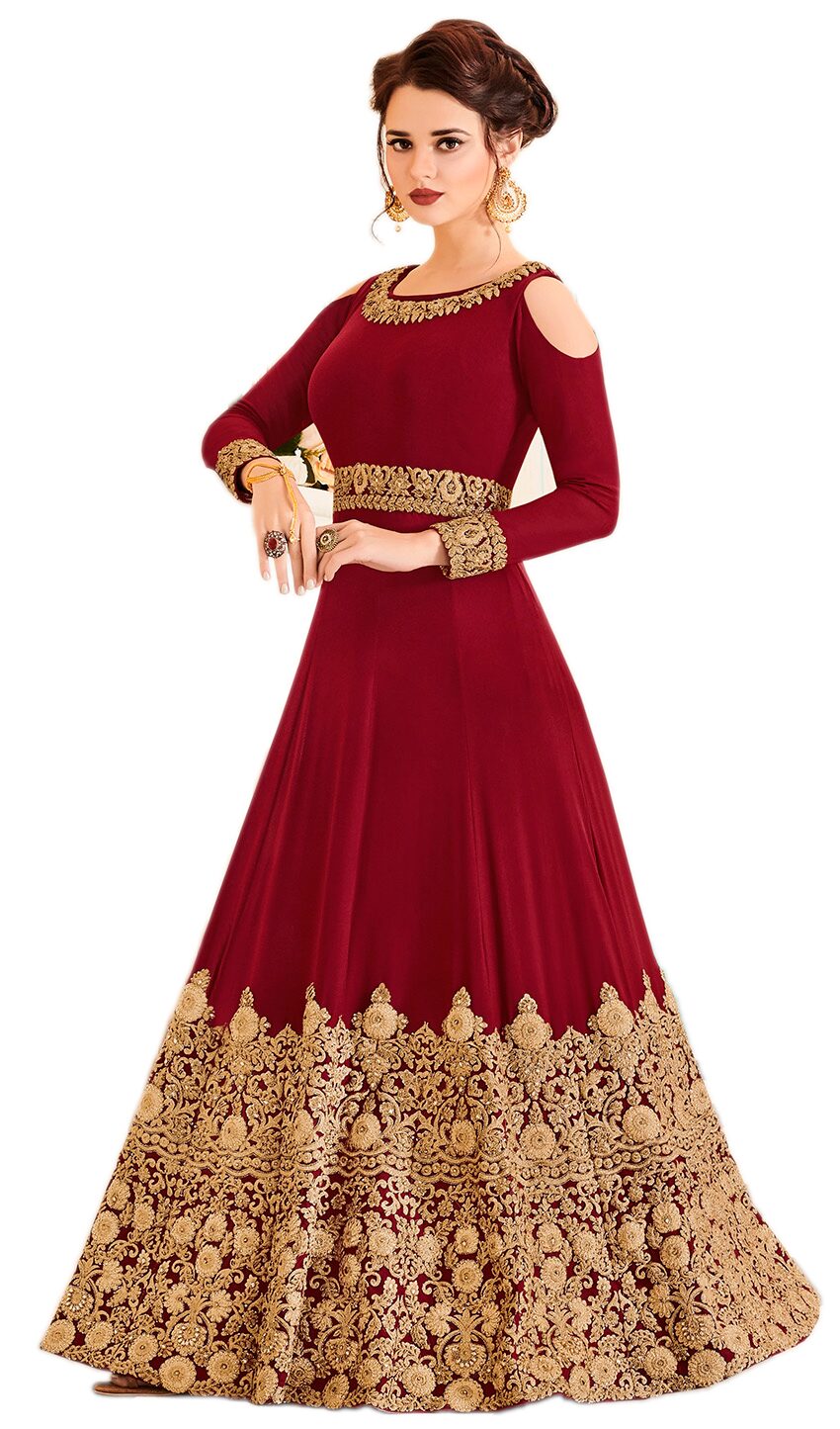 

Vshtravya Fab Women s Anarkali Poly Georgette Semi Stitched Red Kurta Bottom