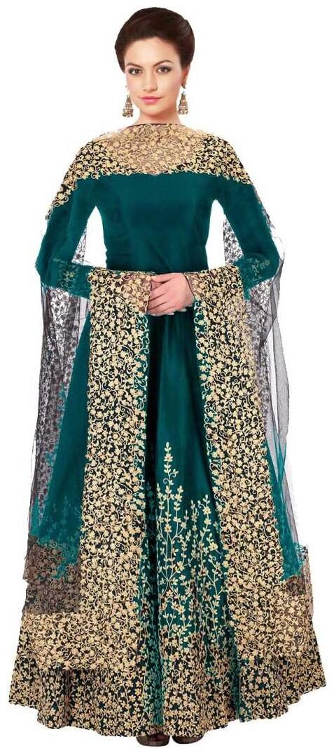 

VSHTRAVYA FAB Women Poly Silk Embroidered Turquoise Dress Material