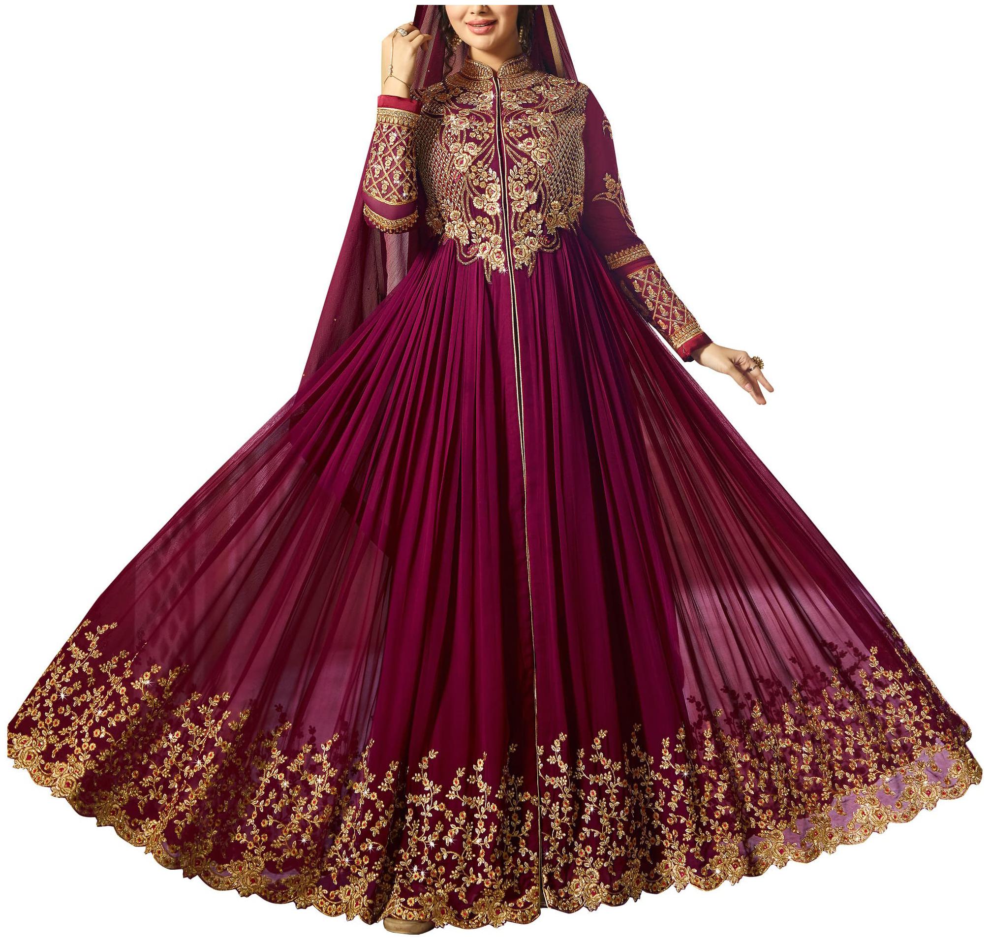 

VSHTRAVYA FAB Women Poly Georgette Embroidered Maroon Dress Material