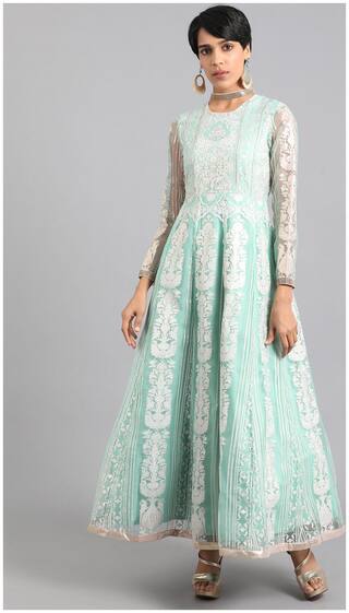 W Women Blue Abstract Anarkali Kurta
