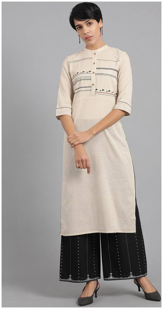 W Women White Solid Straight Kurta