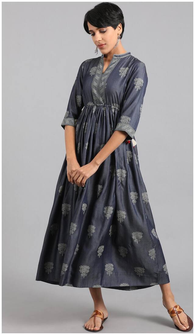 W Women Blue Floral A Line Kurta