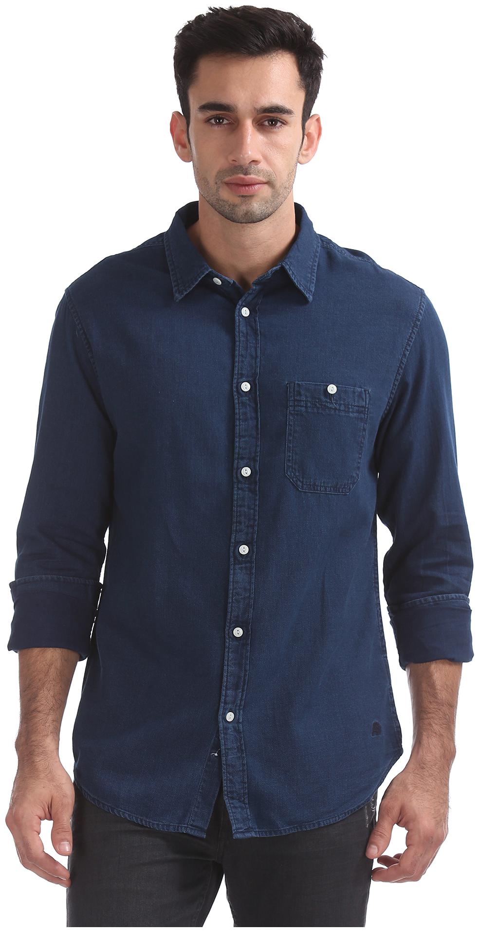 

Aeropostale Men Blue Solid Regular Fit Casual Shirt