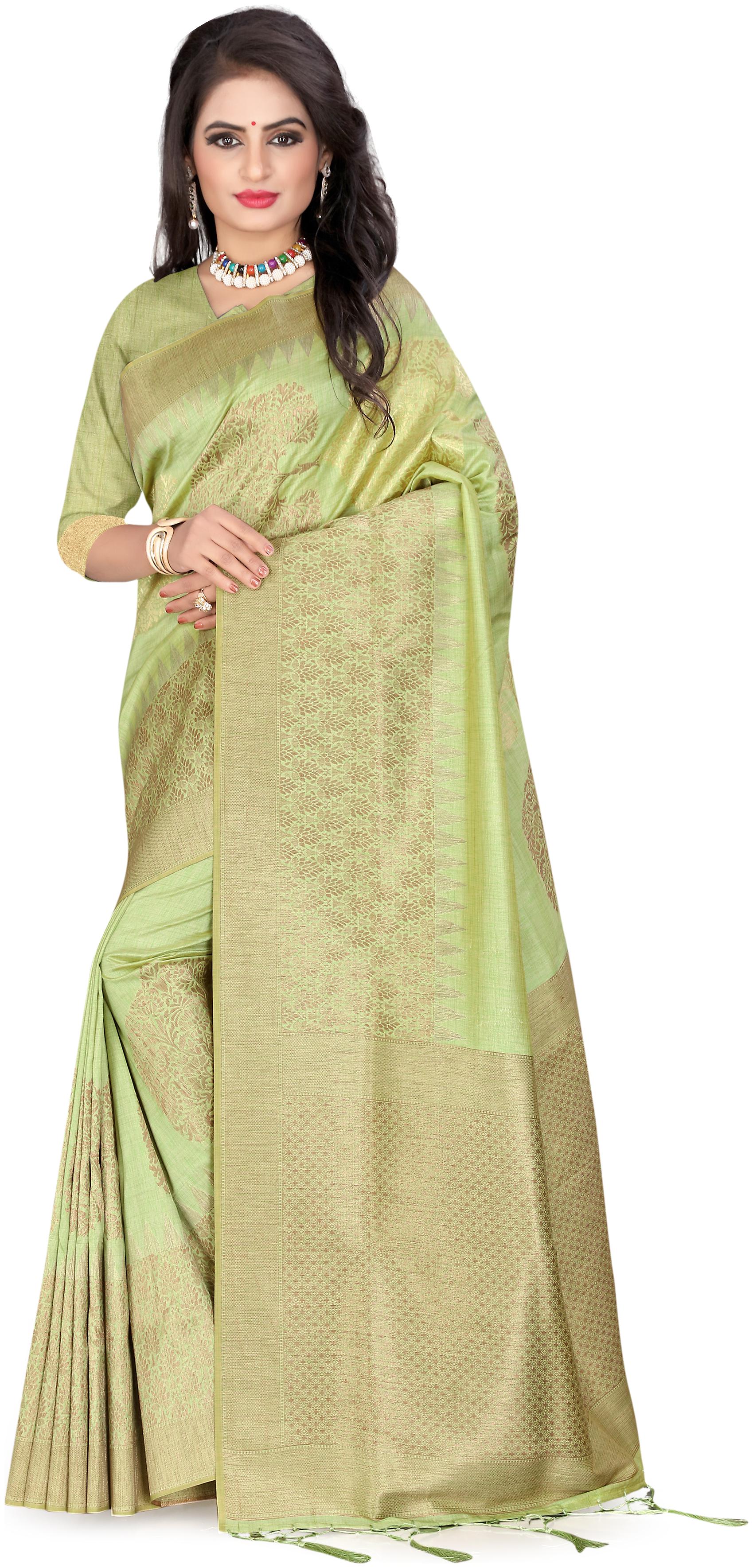 

Wax Berry Women Jacquard Woven Saree Green