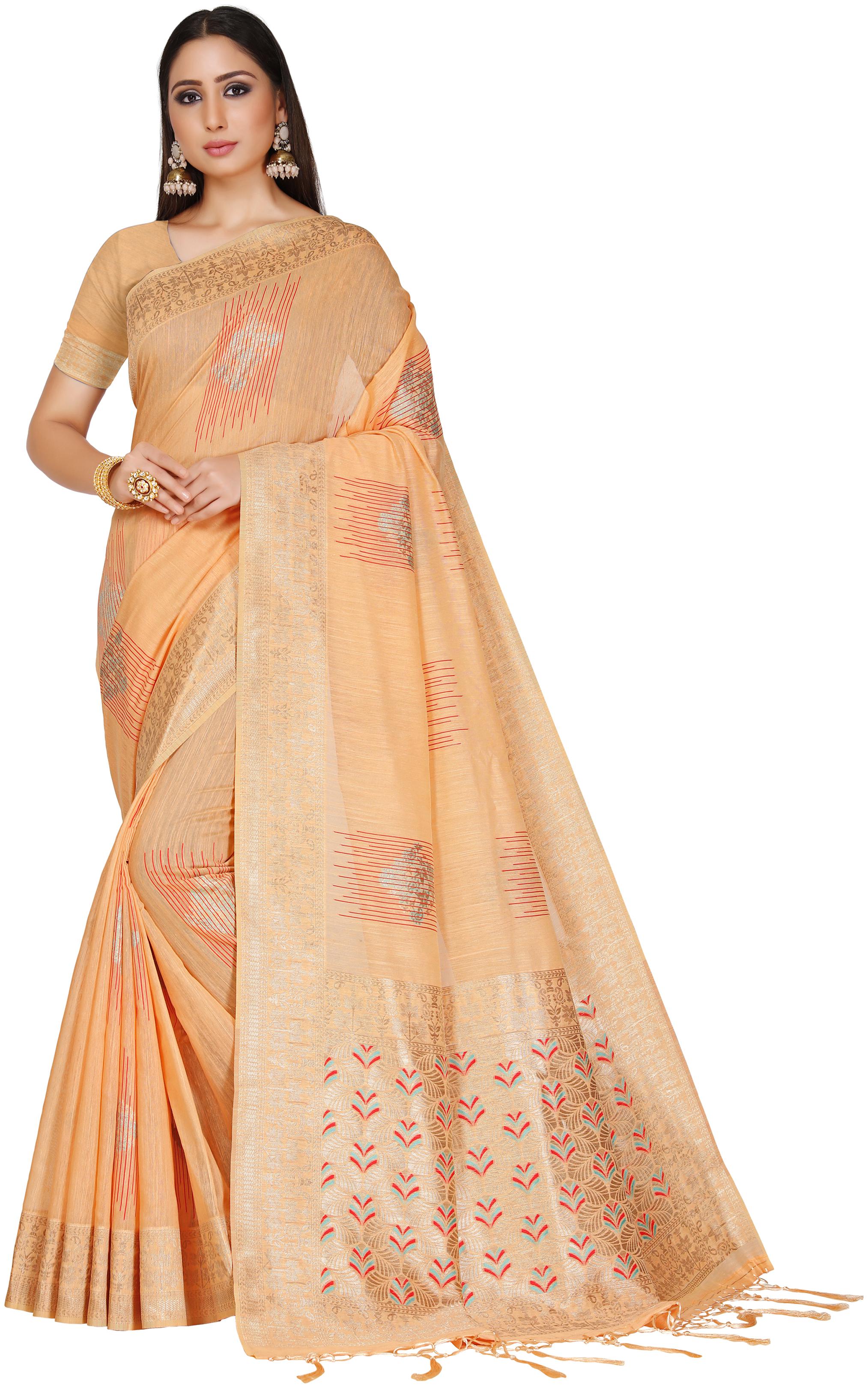 

Wax Berry Women Jacquard Woven Red Regular Saree With Blouse