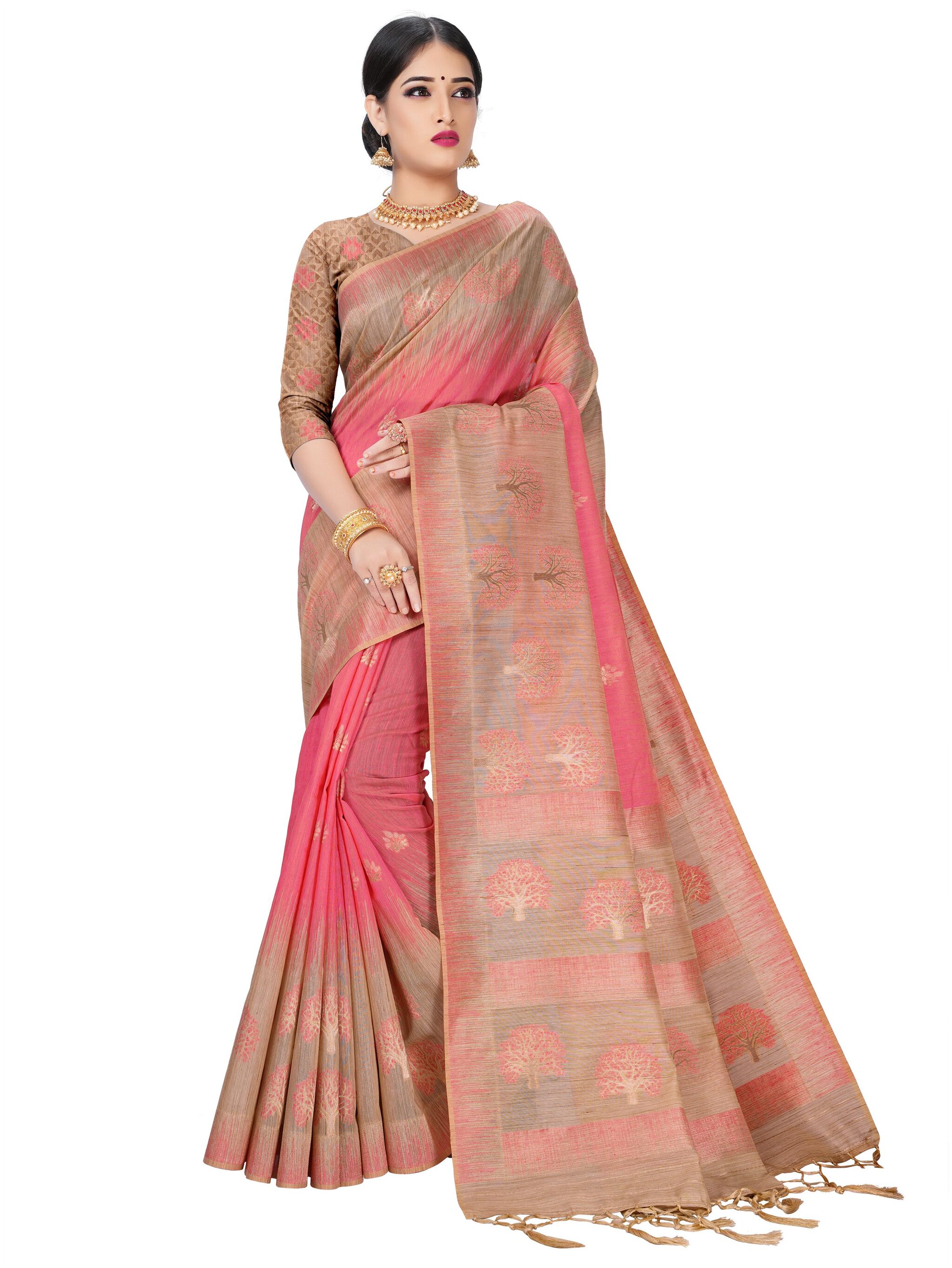 

Wax Berry Women Jacquard Woven Saree Pink
