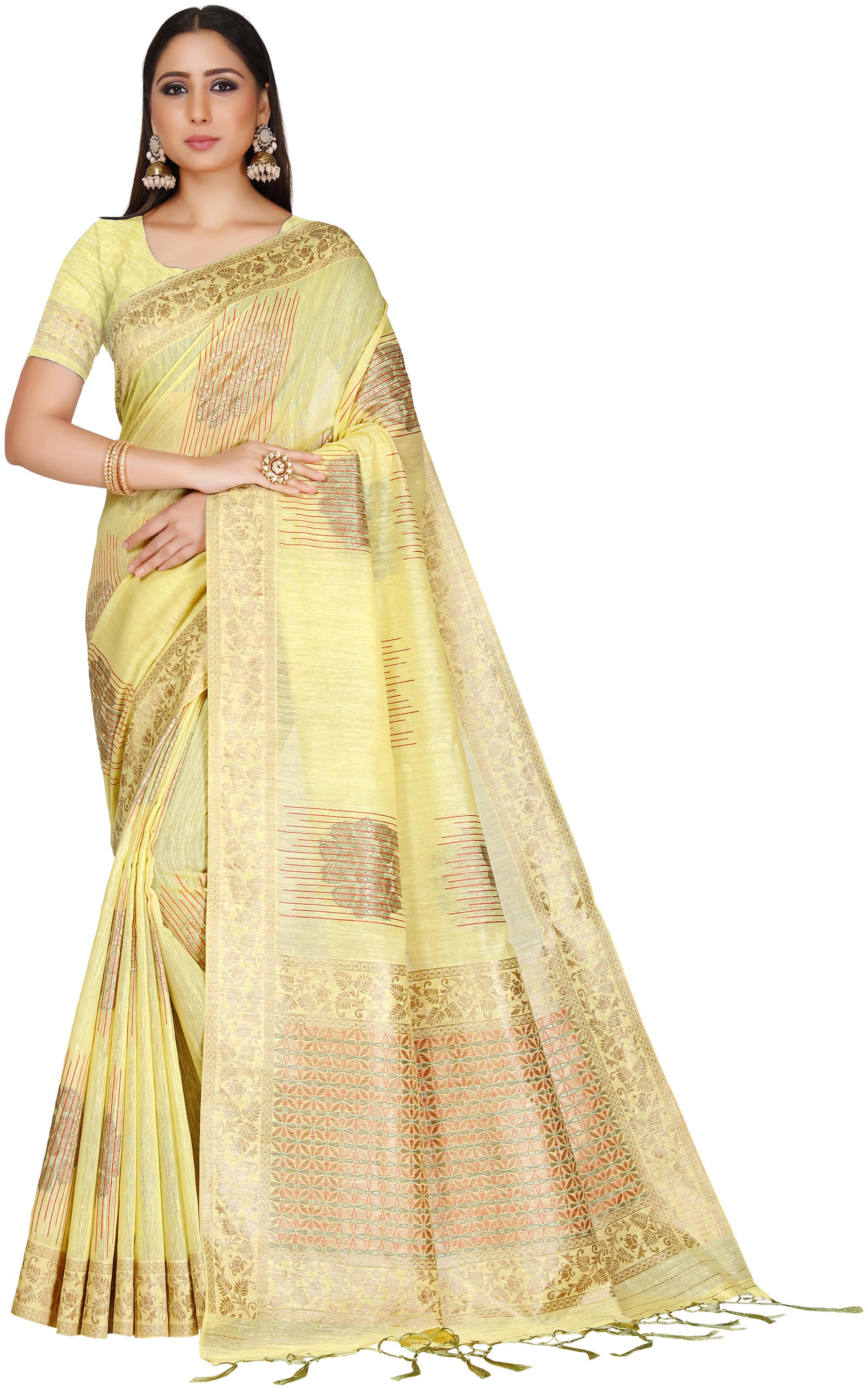 

Wax Berry Women Jacquard Woven Yellow Regular Saree With Blouse
