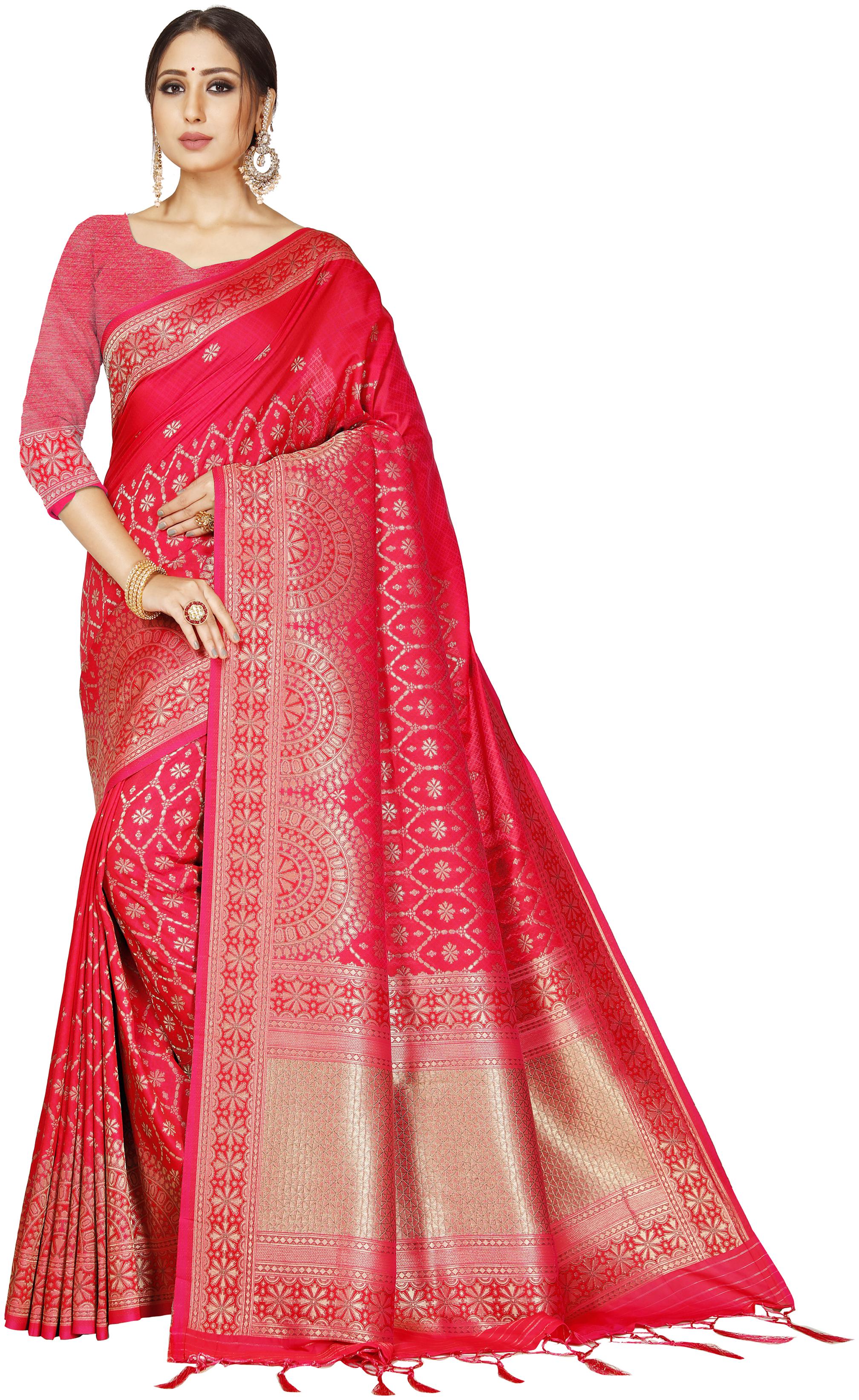 

Wax Berry Women Jacquard Woven Pink Regular Saree With Blouse