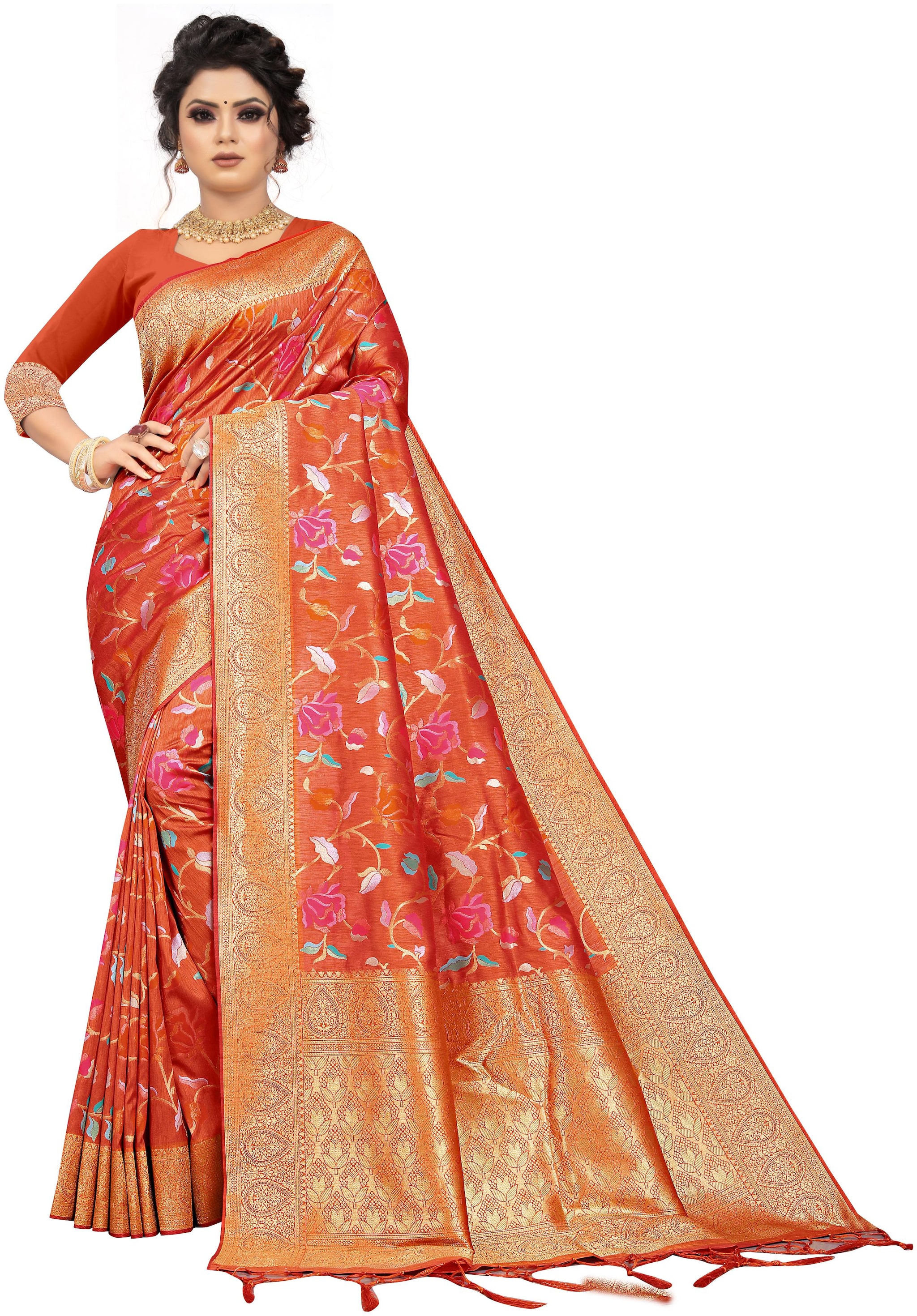

Wax Berry Women Jacquard Party Wear Saree With Blouse Piece (Orange)