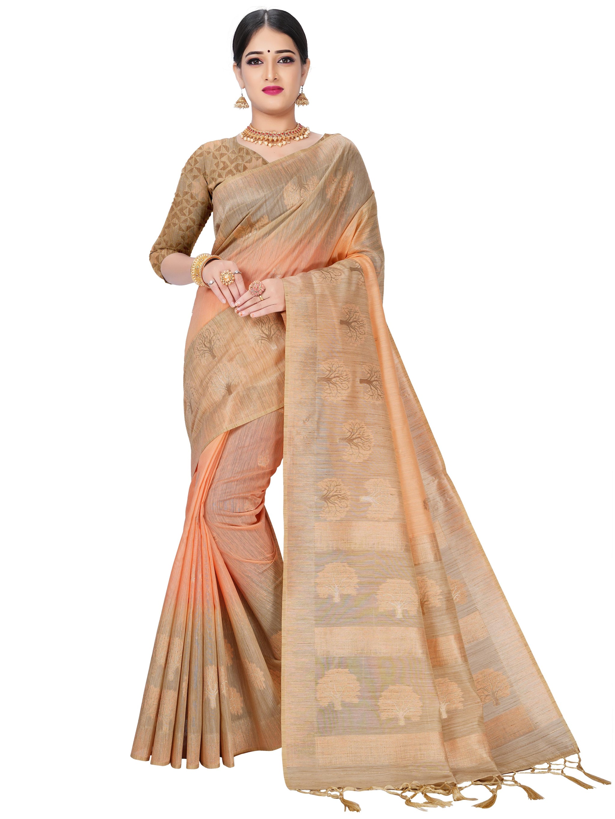 

Wax Berry Women Jacquard Woven Saree Peach