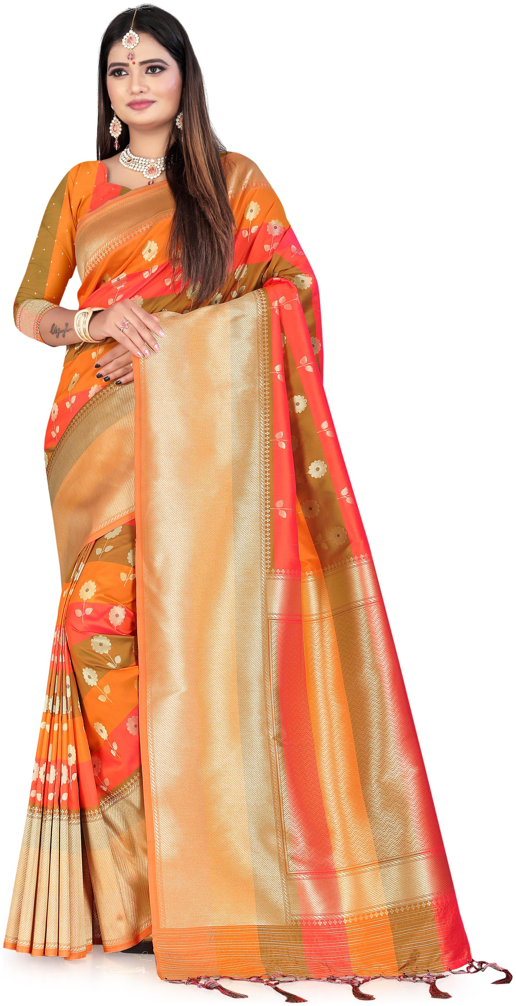

Wax Berry Women Jacquard Party Wear Saree With Blouse Piece (Orange)