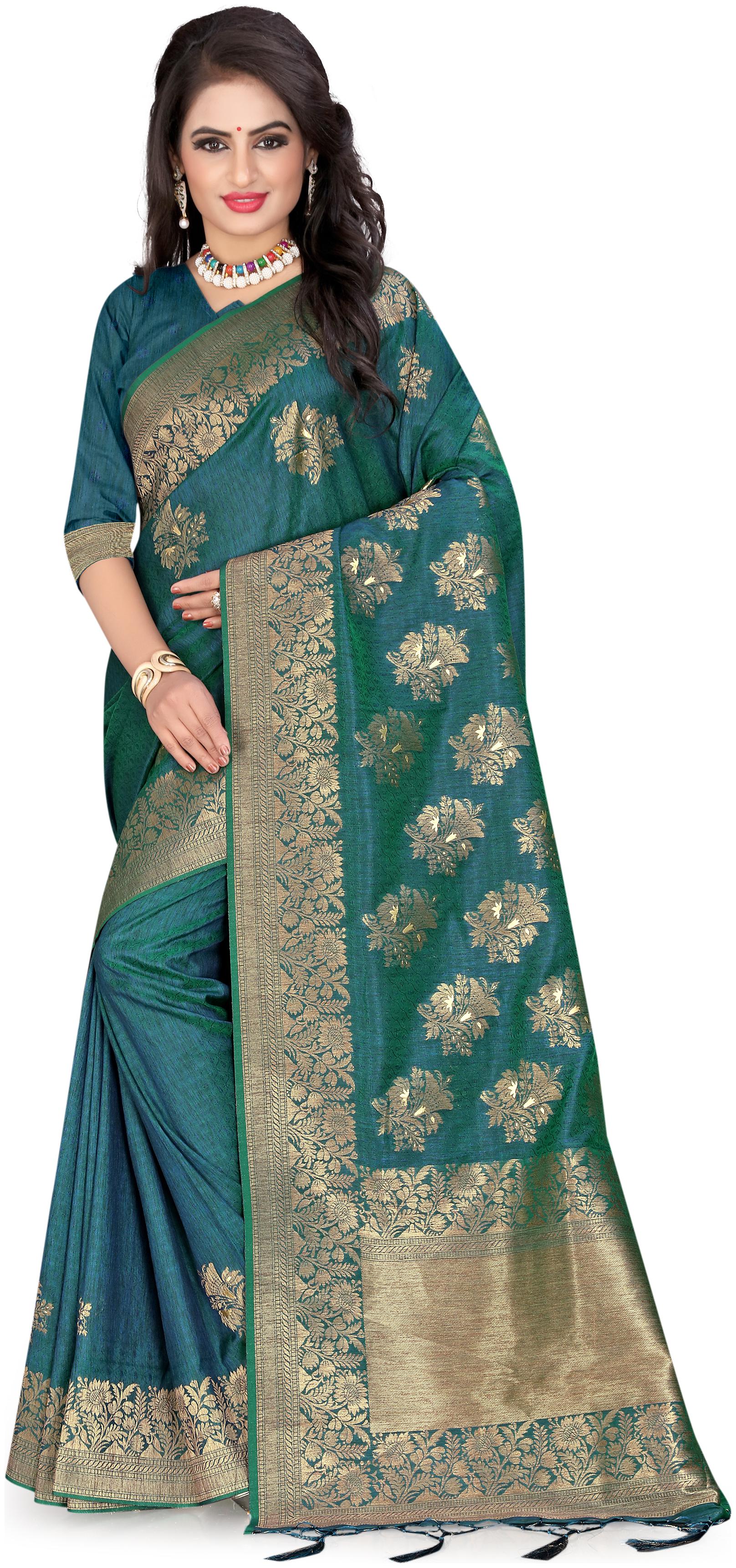 

Wax Berry Women Jacquard Woven Saree Green