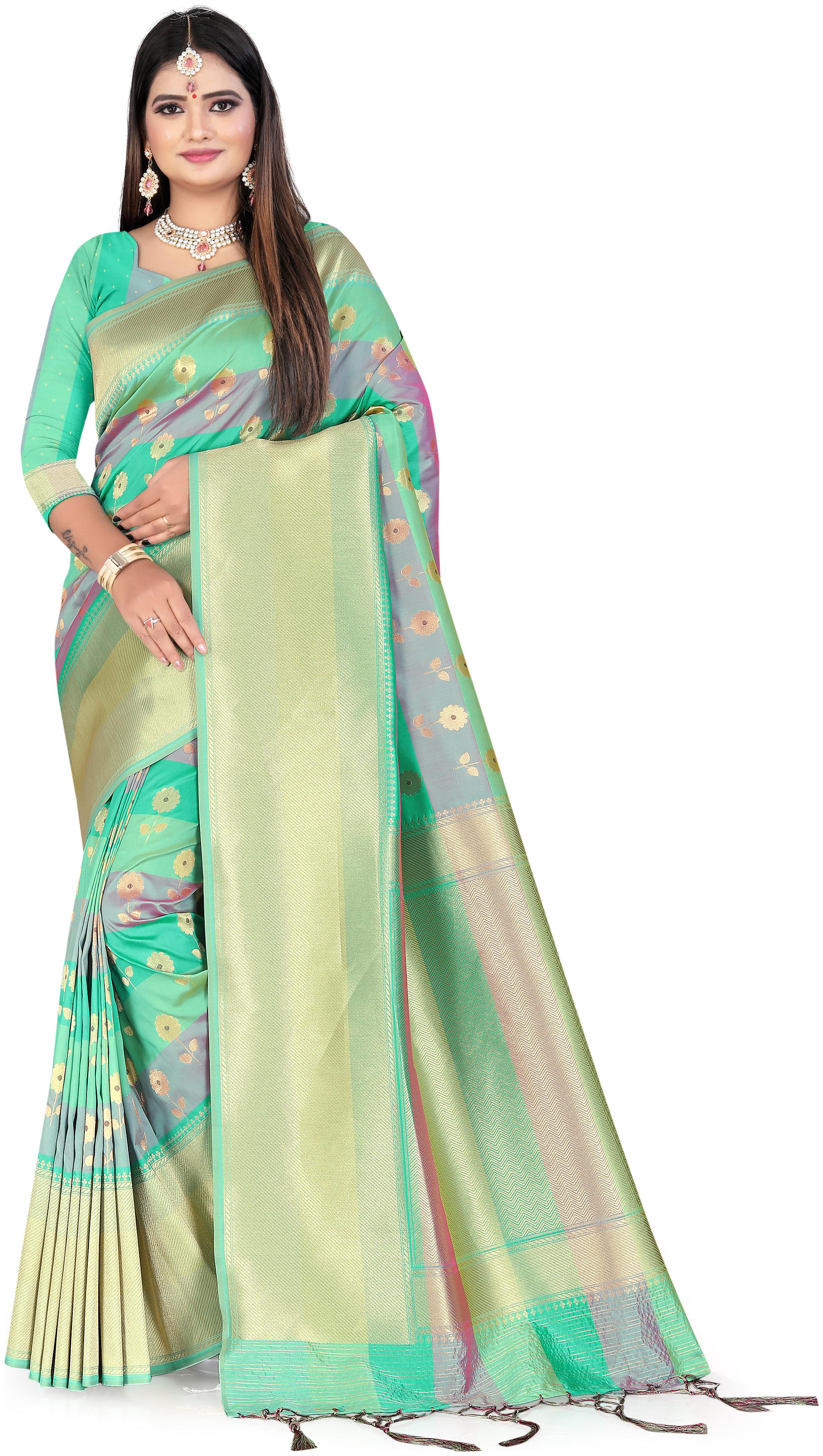 

Wax Berry Women Jacquard Party Wear Saree With Blouse Piece (Green)