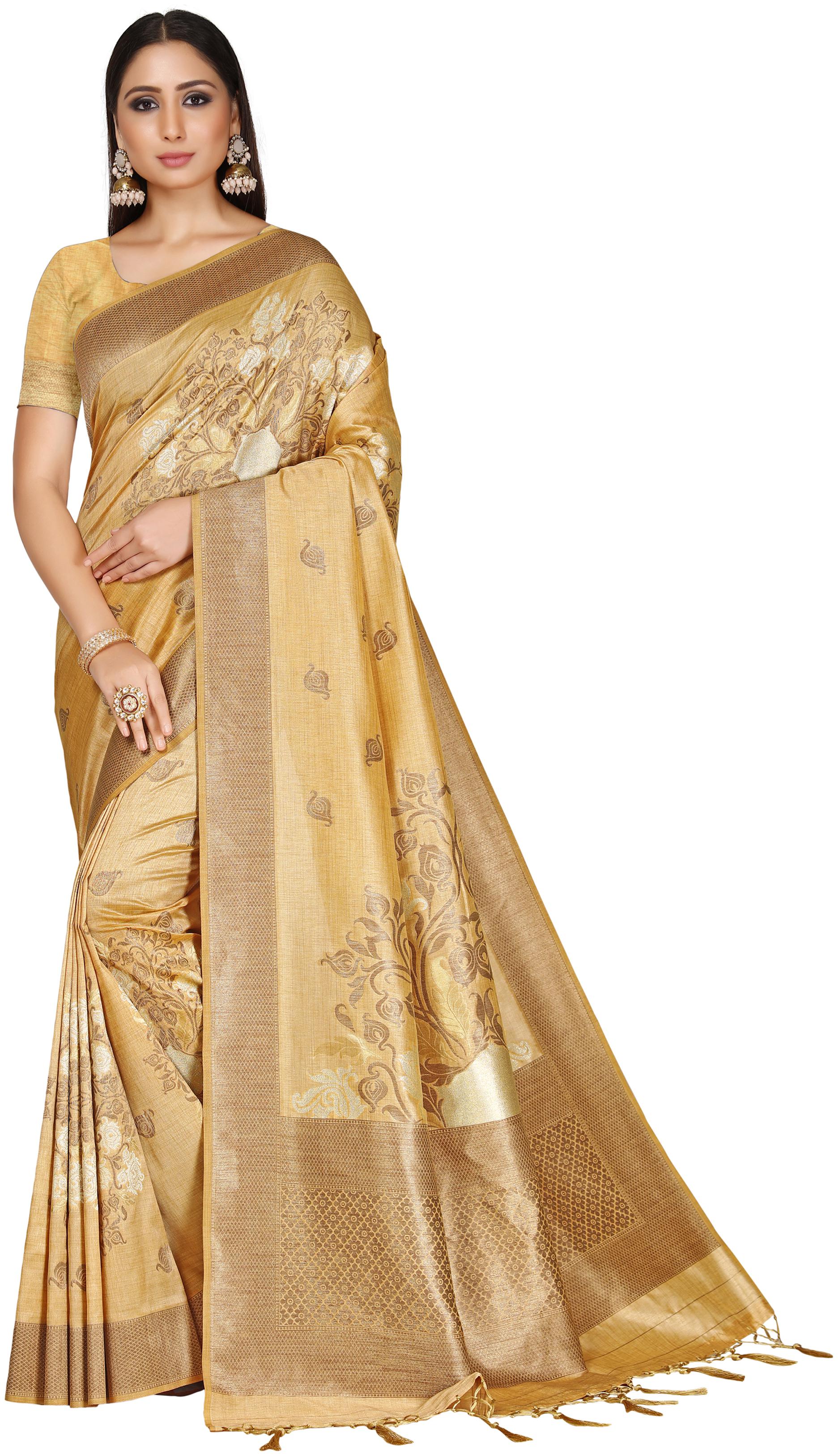 

Wax Berry Women Jacquard Woven Beige Regular Saree With Blouse