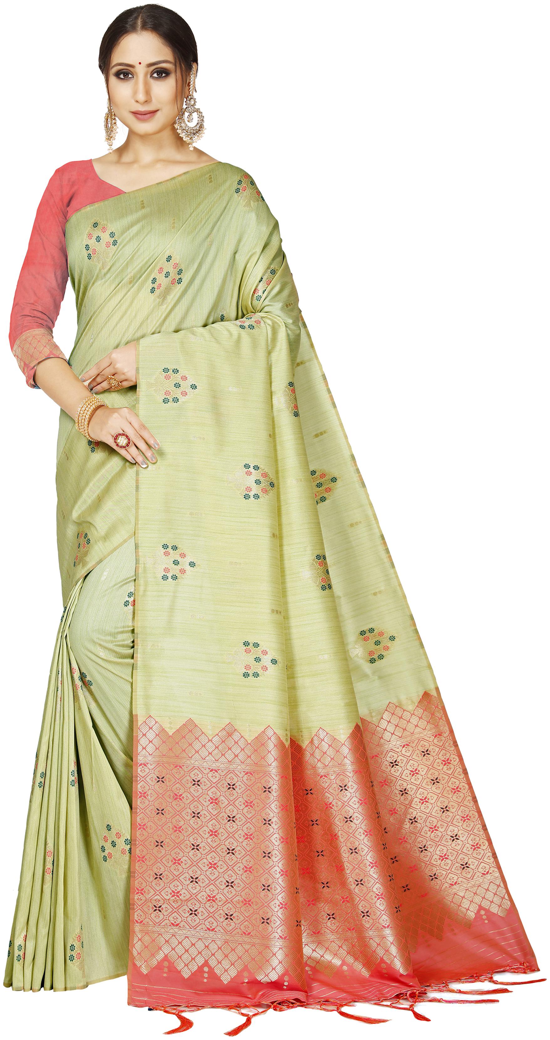 

Wax Berry Women Jacquard Woven Green Regular Saree With Blouse