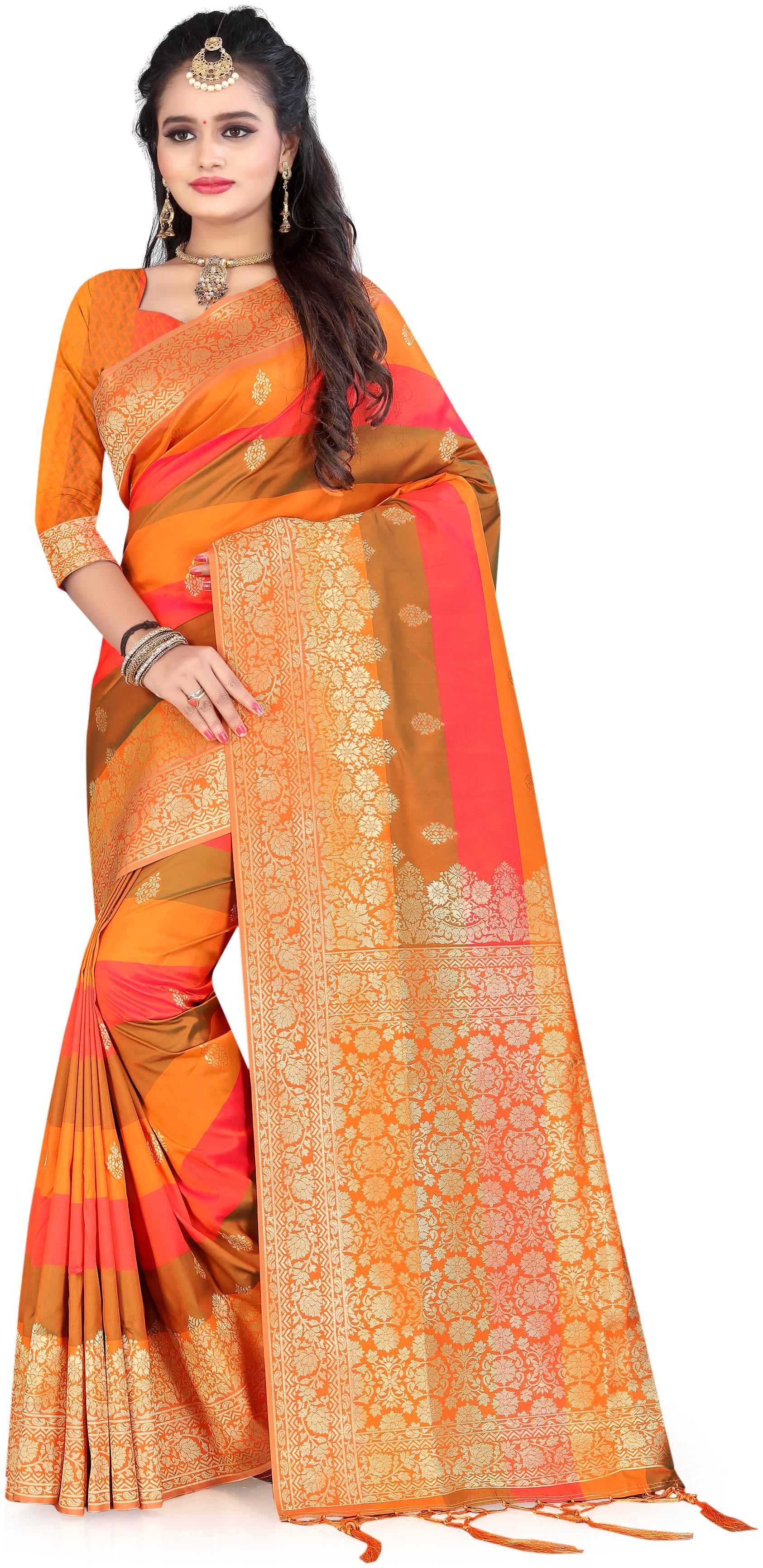 

Wax Berry Women Jacquard Woven Saree Orange