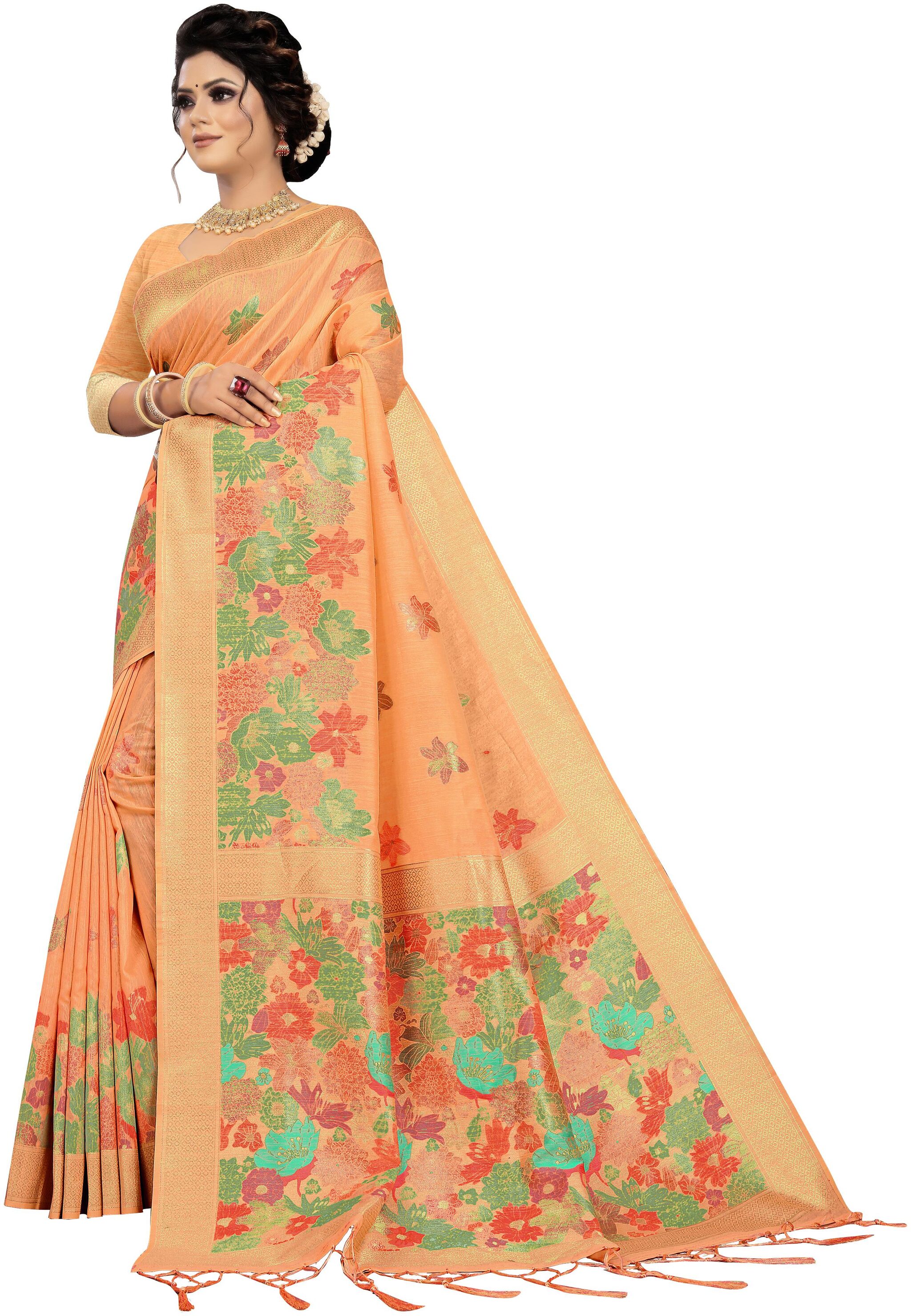 

Wax Berry Women Jacquard Party Wear Saree With Blouse Piece (Peach)