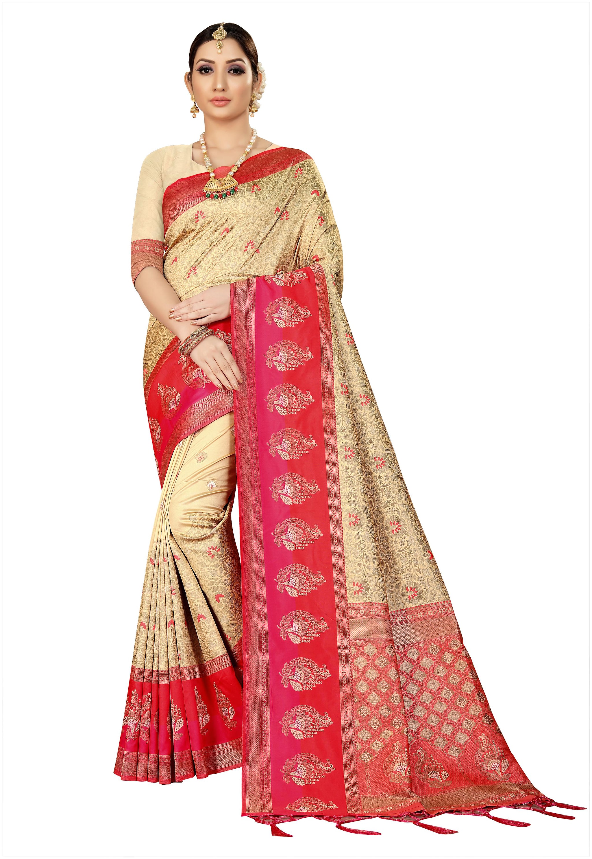 

Wax Berry Women Jacquard Party Wear Saree With Blouse Piece (Beige)