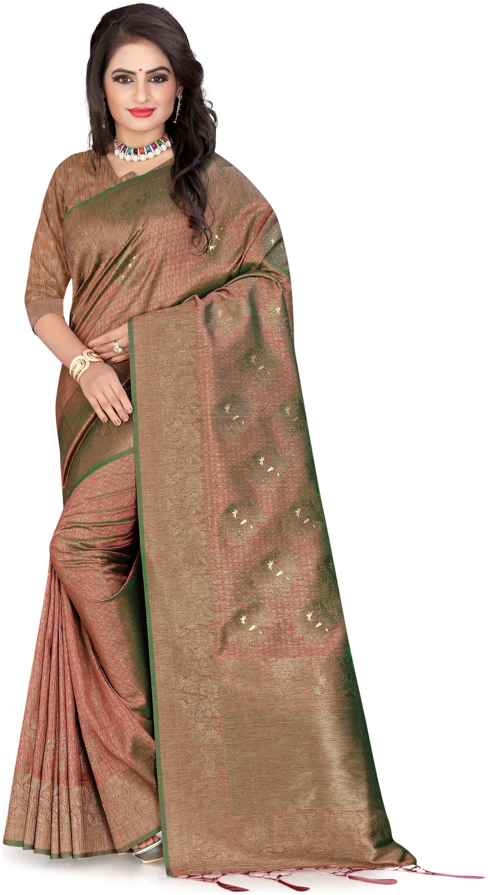 

Wax Berry Women Jacquard Woven Saree Peach