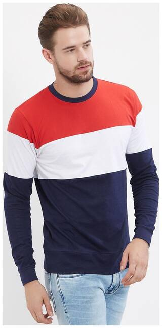 Buy Wearza Color Block Men Round Neck Red White Dark Blue T Shirt Online At Low Prices In India Paytmmall Com
