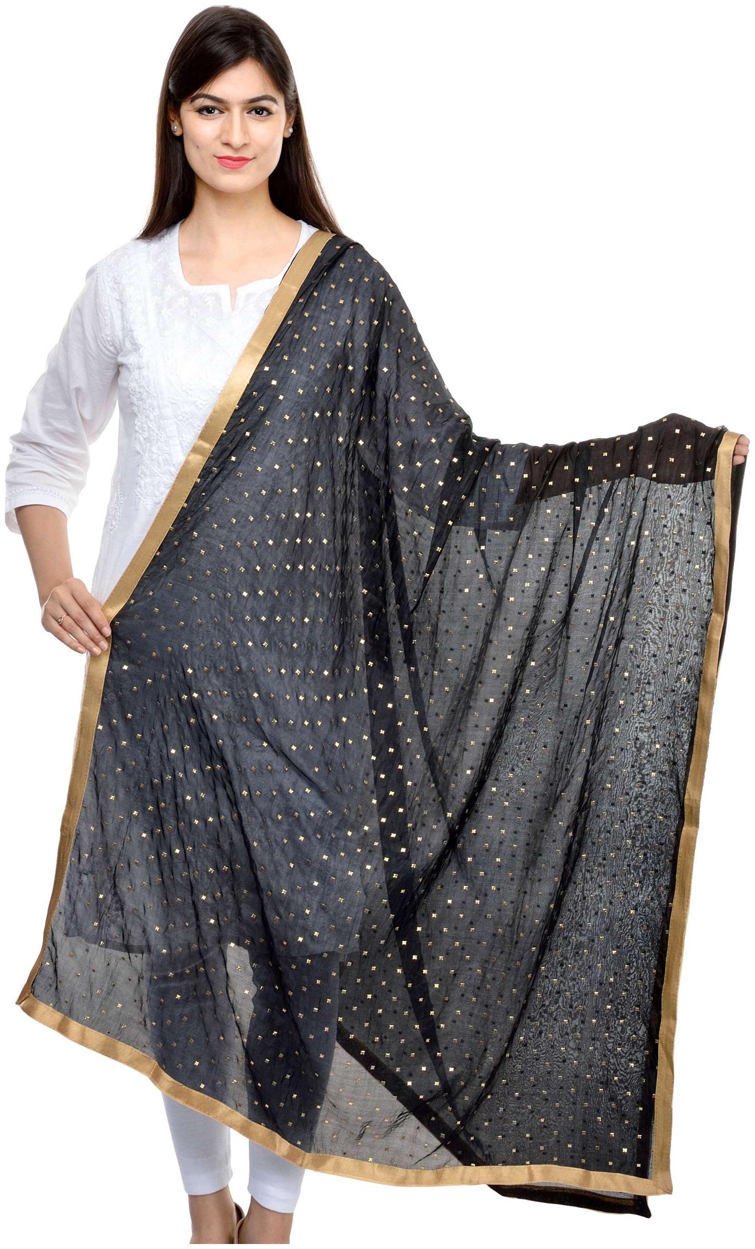 

Weavers Villa Women s Embellished Sequin Lace Work Poly Chiffon Dupattas Stoles