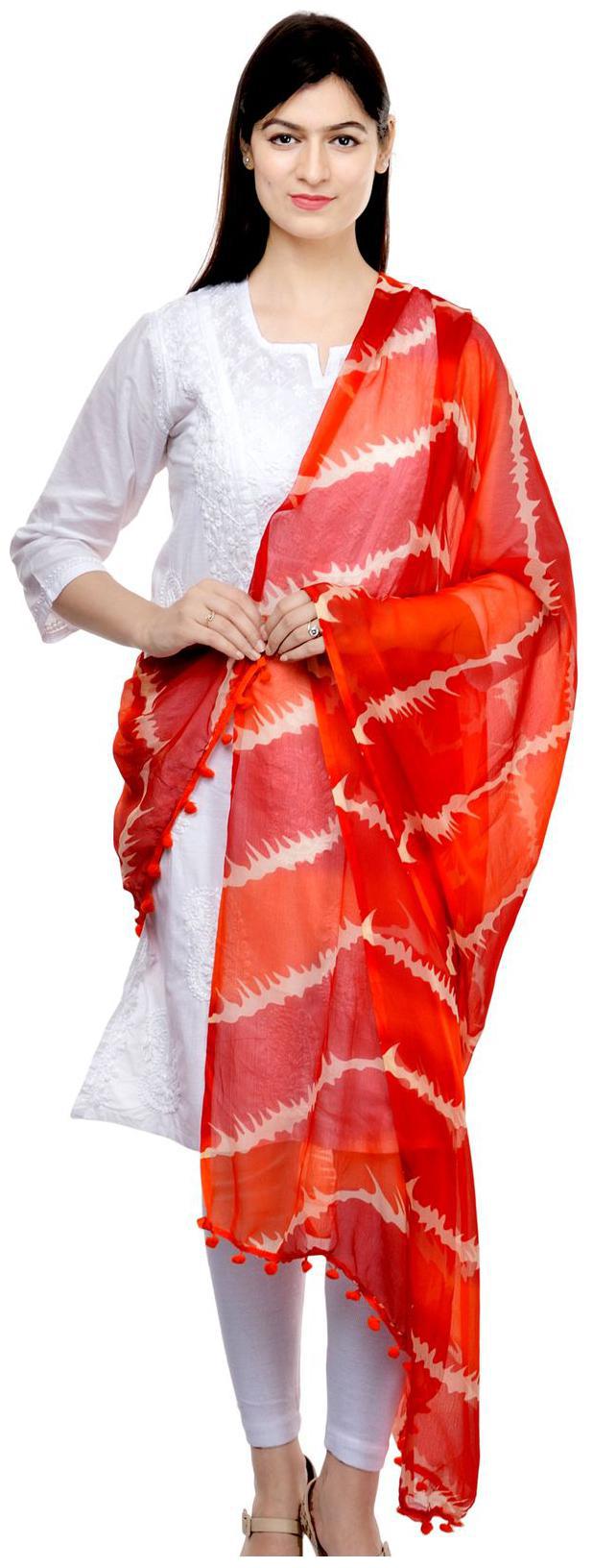 

Weavers Villa Printed Faux Chiffon Dupattas Orange Abstract Women s Dupatta Scarf Stole