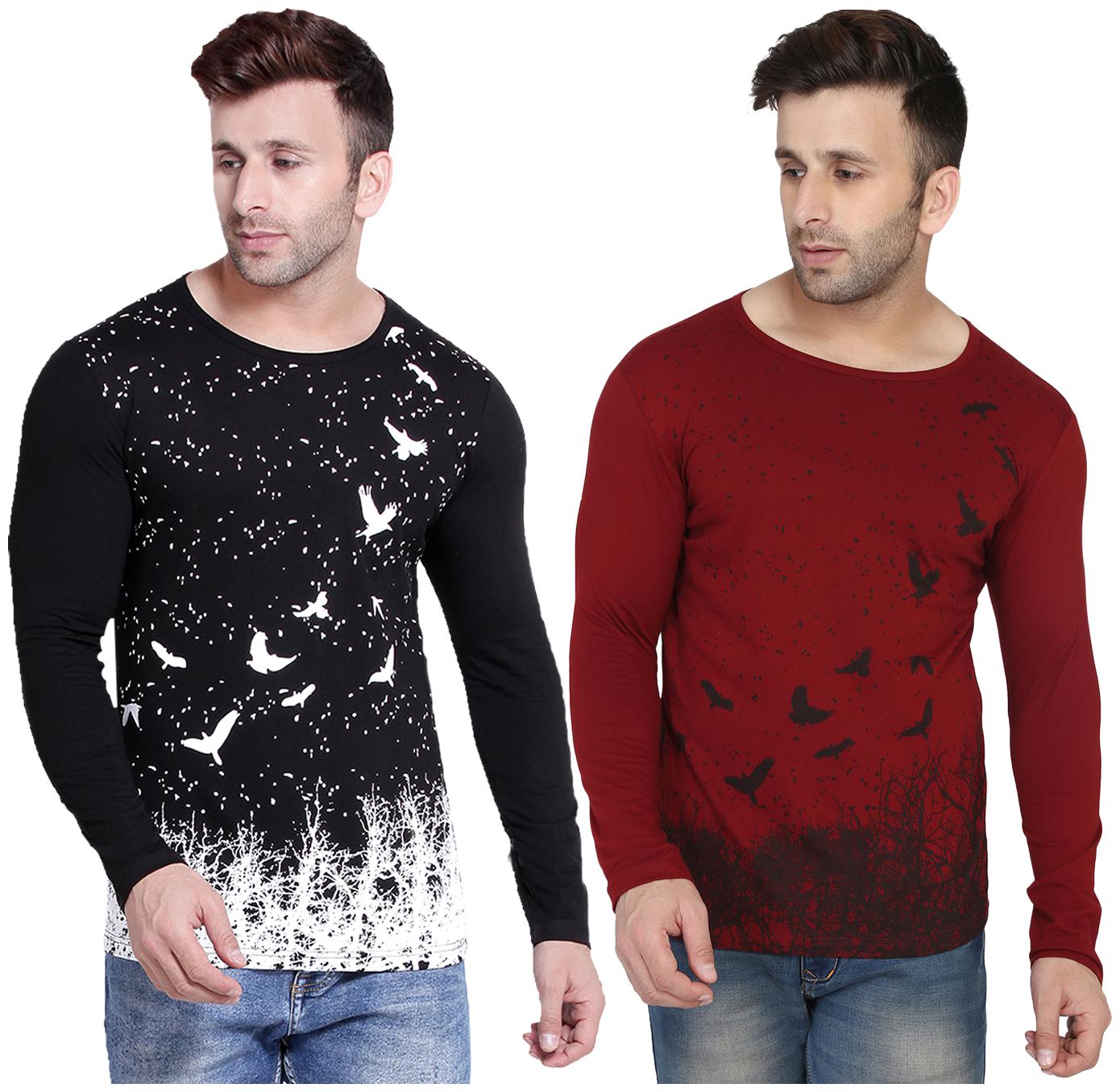 

WEFT Men Black Maroon Regular fit Cotton Blend Round neck T-Shirt - Pack Of 2