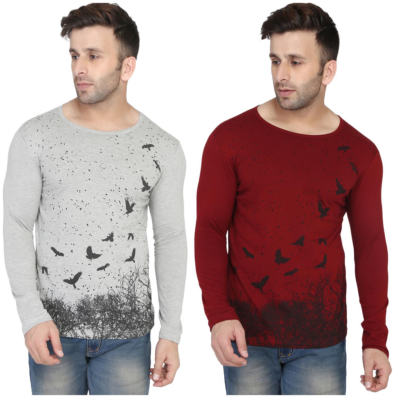 

WEFT Men Grey Maroon Regular fit Cotton Blend Round neck T-Shirt - Pack Of 2