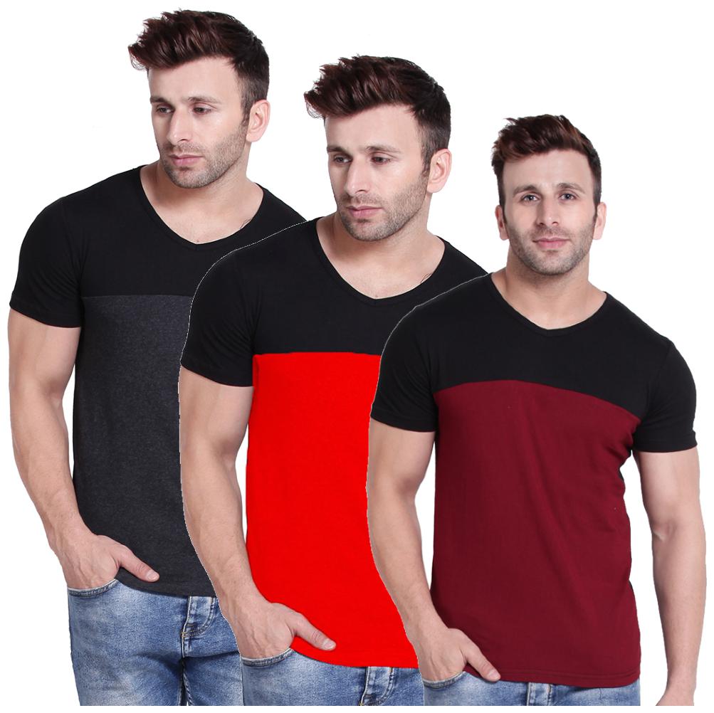 

WEFT Men Multi Regular fit Cotton V neck T-Shirt - Pack Of 3