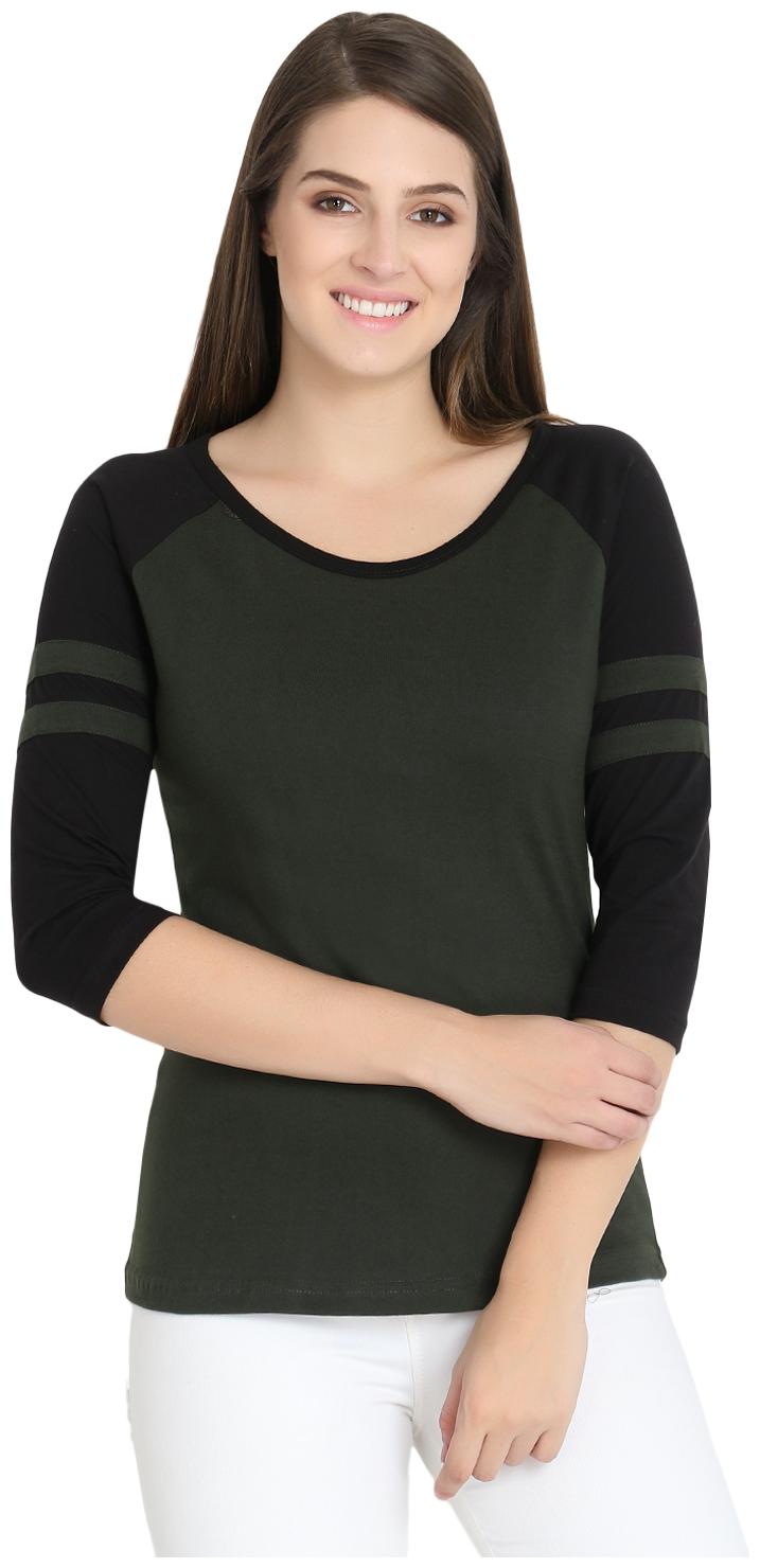

WEFT Women Green Slim fit Round neck Cotton T shirt