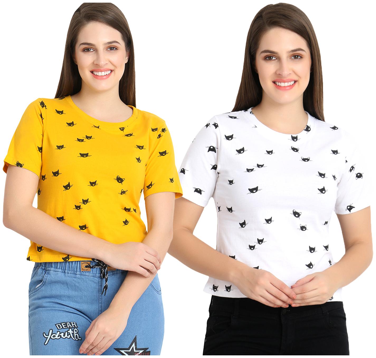 

WEFT Women Printed Regular top - White Yellow