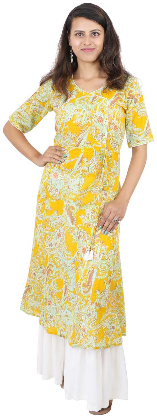 

WENZEL Women Yellow White Abstract Straight Kurta