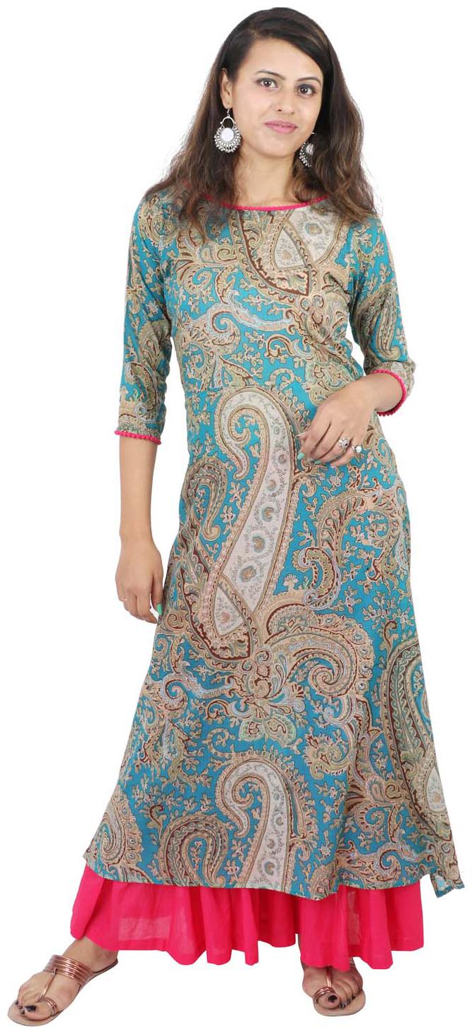 

Wenzel Women Cotton Casual Kurta Blue Beige