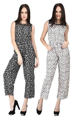 

Westrobe Womens Black Floral And White Tiger Printed Jumpsuit Combo
