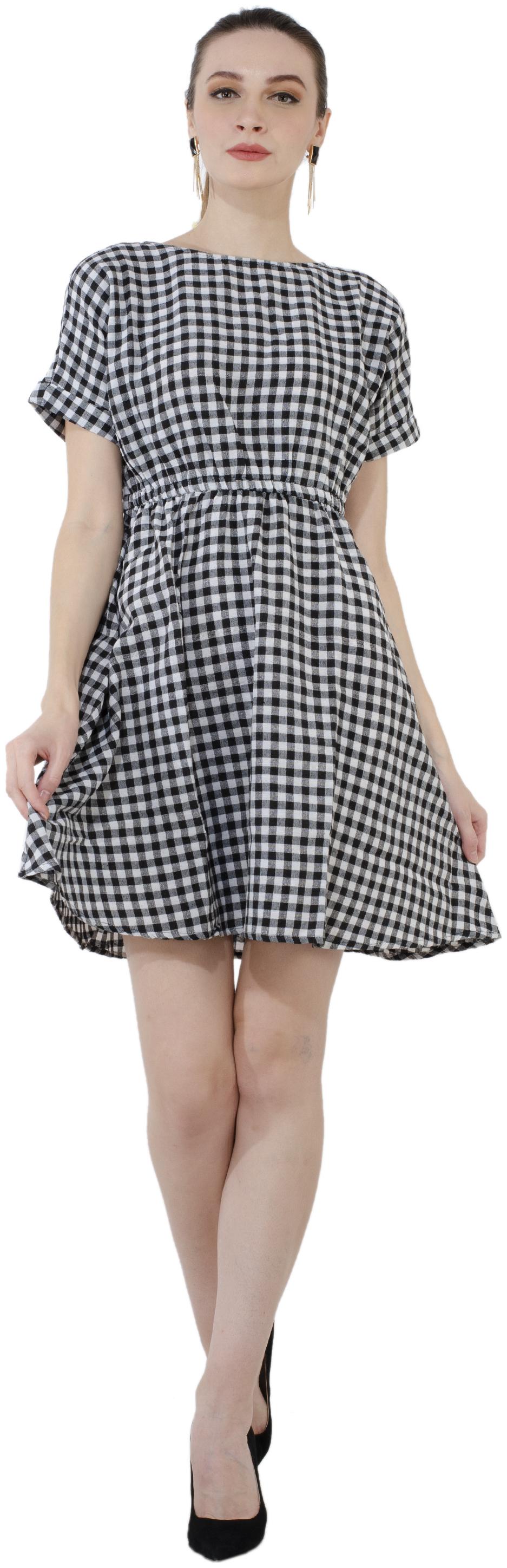 

SURPRIAM White Checked A-line dress