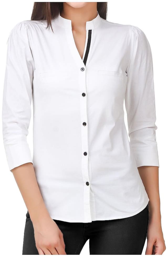 FAIRIANO Women White Solid Slim Fit Shirt
