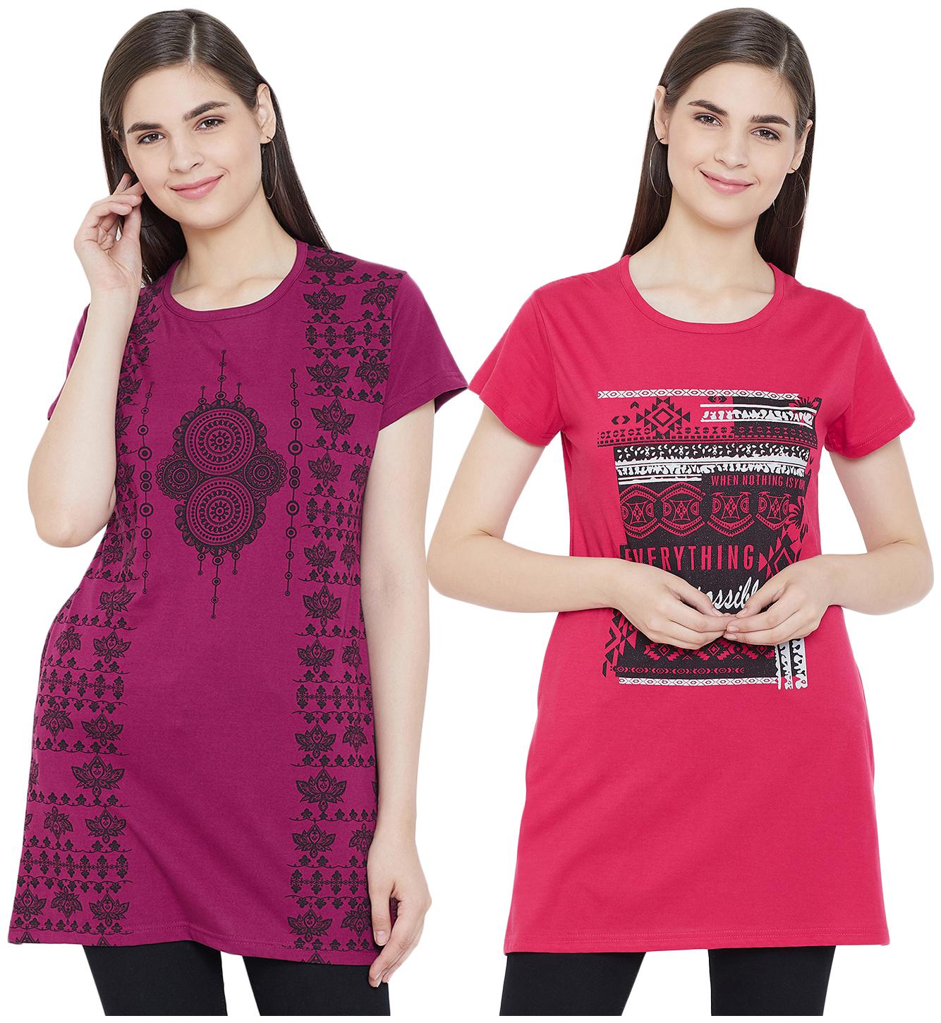 

WHITEMOON Women Pink Regular fit Round neck Cotton T shirt