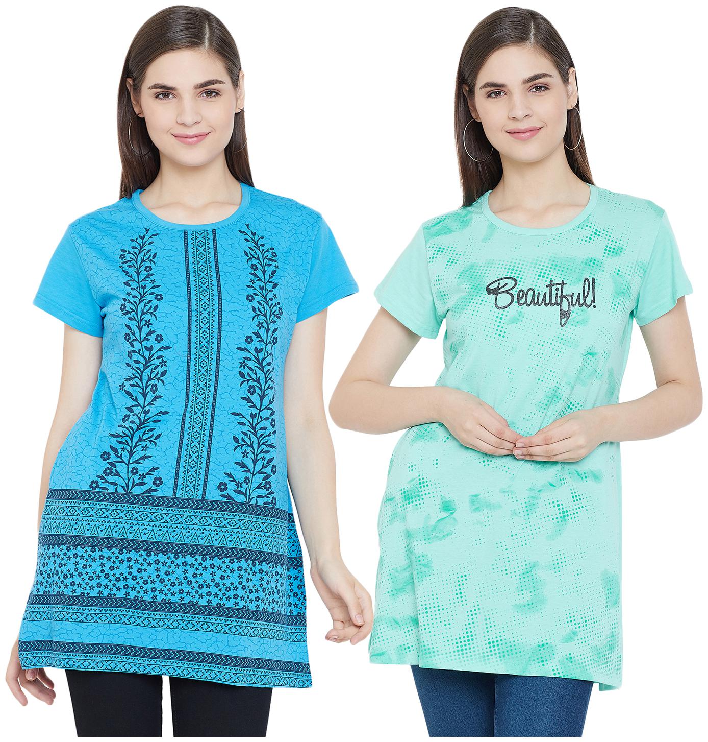 

WHITEMOON Women Green Turquoise Regular fit Round neck Cotton T shirt