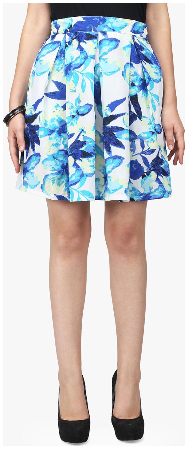 

White Print Pleated Skirt