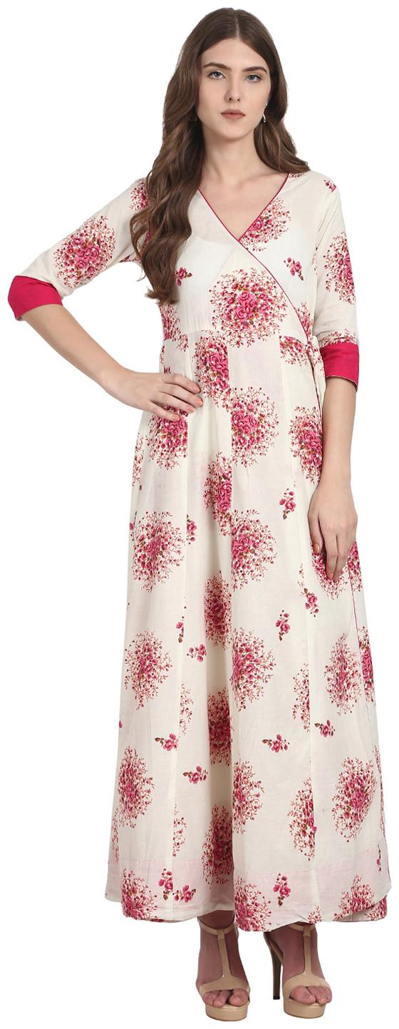 

Nayo Women White Printed Angrakha Kurta