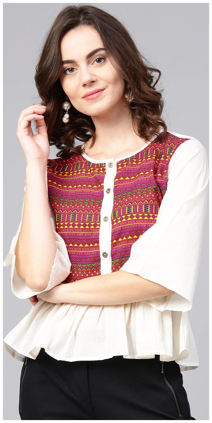 

AASI- HOUSE OF NAYO Women Printed A-line top - White