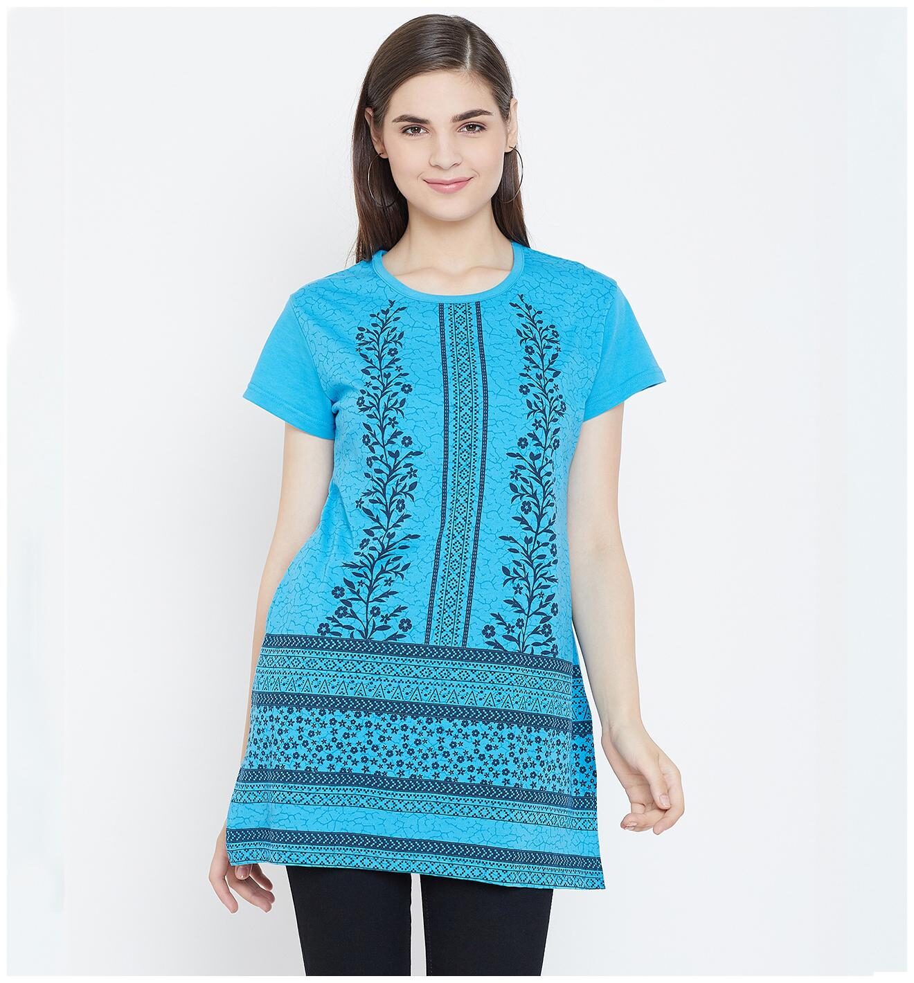 

WHITEMOON Women Blue Regular fit Round neck Cotton T shirt
