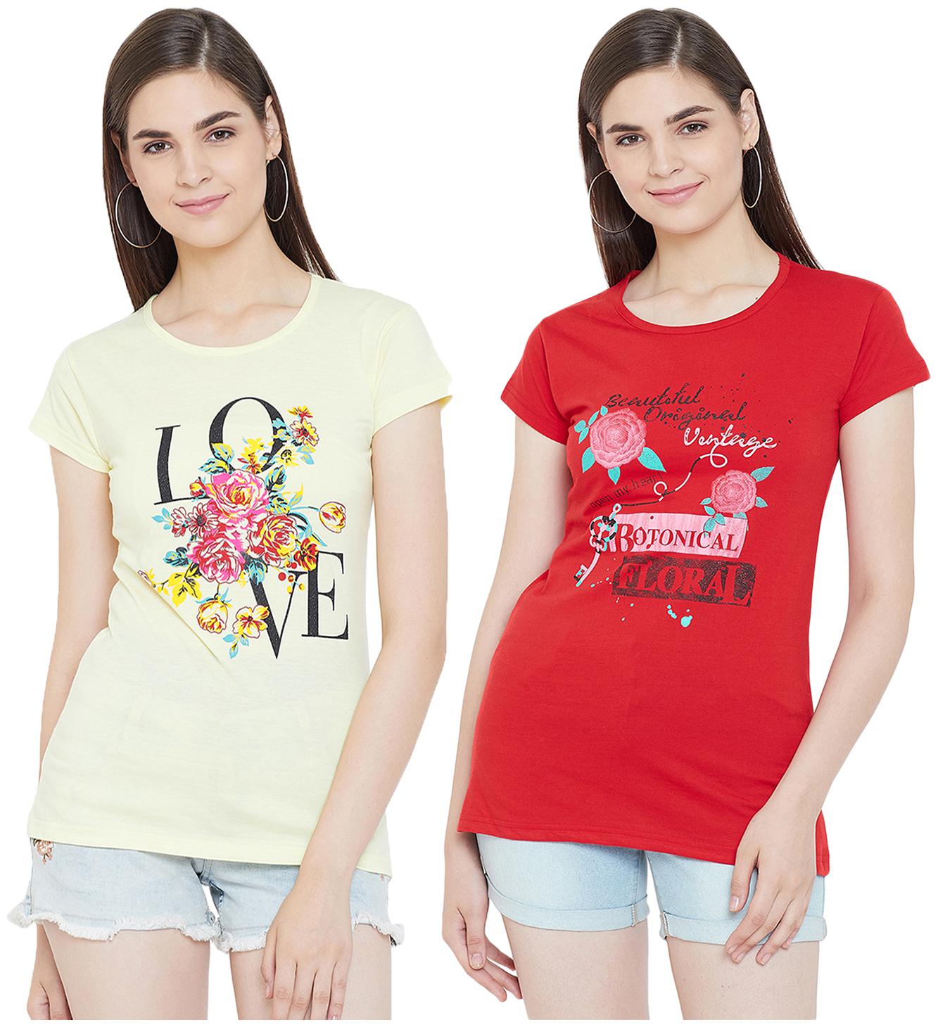 

WHITEMOON Women Printed Regular top - Yellow Red