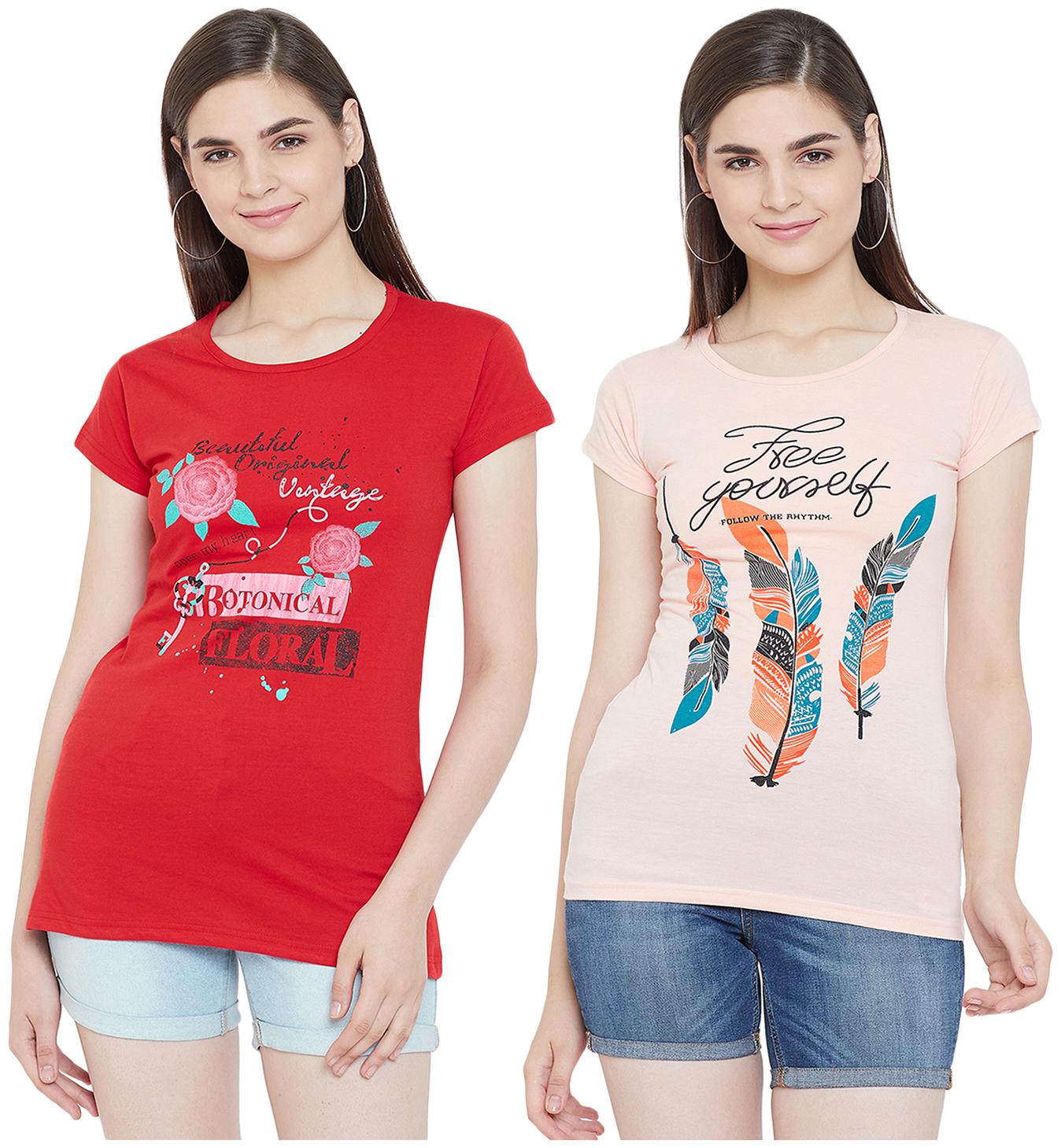 

WHITEMOON Women Printed Regular top - Red Pink